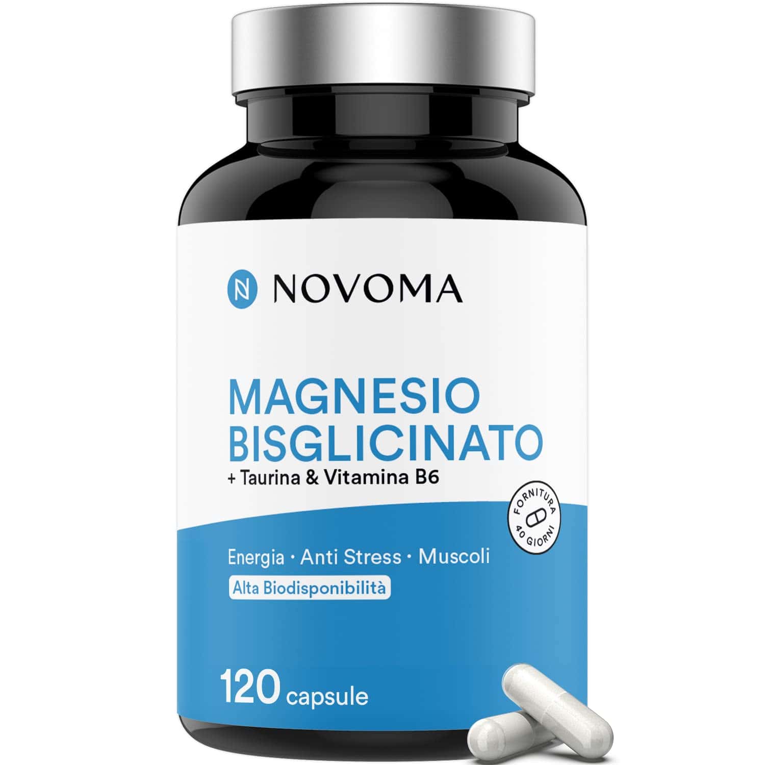 NOVOMA Magnésium Bisglycinate + Taurine & Vitamine B6, Haute Teneur 300mg /j, 120 g