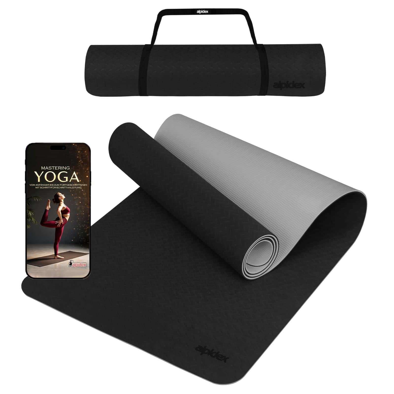 ALPIDEX Yogamatte rutschfest 190 x 61 x 0.6 cm