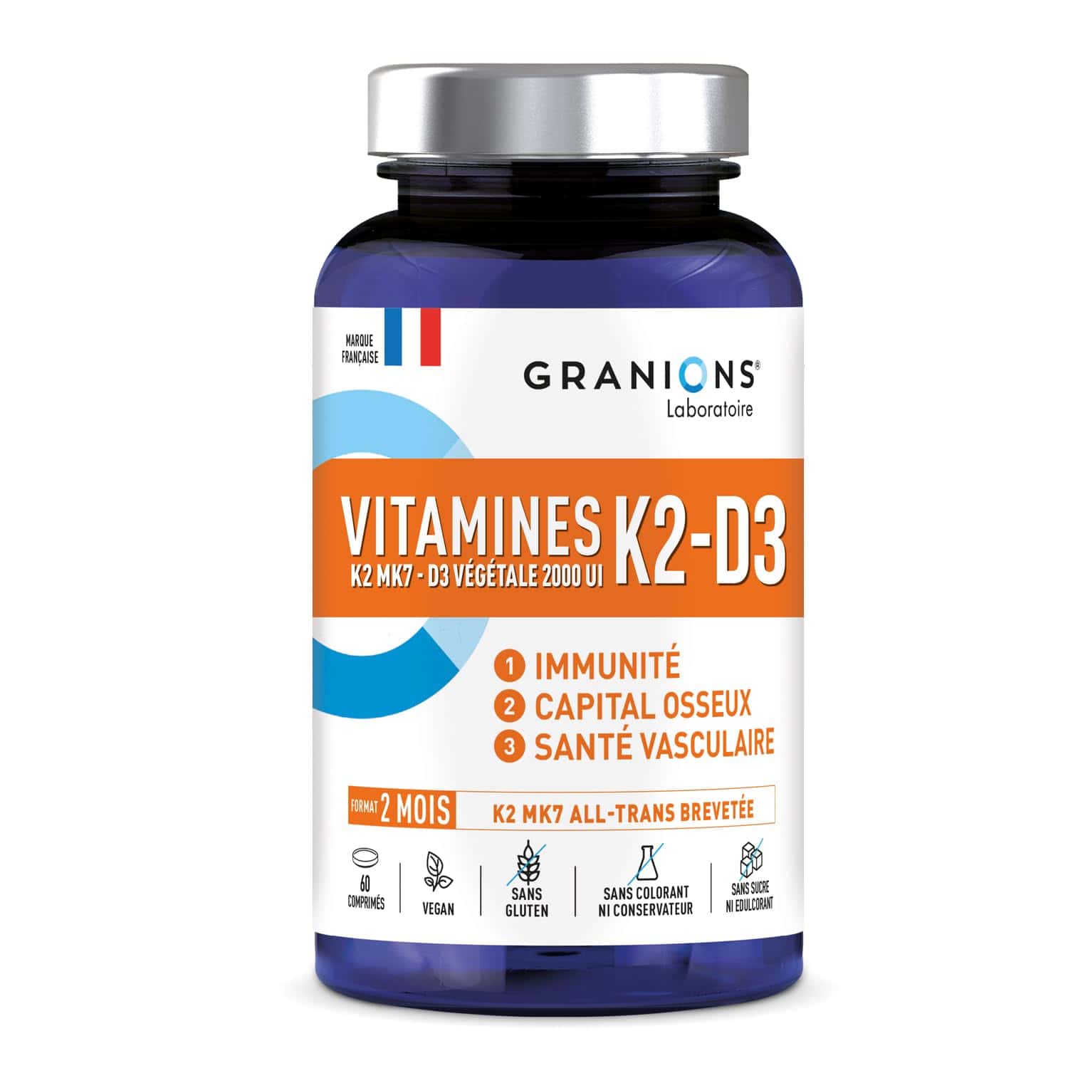 GRANIONS VITAMINE D3 K2 MK7 - Vitamine D3 2000 UI + K2 200 mg