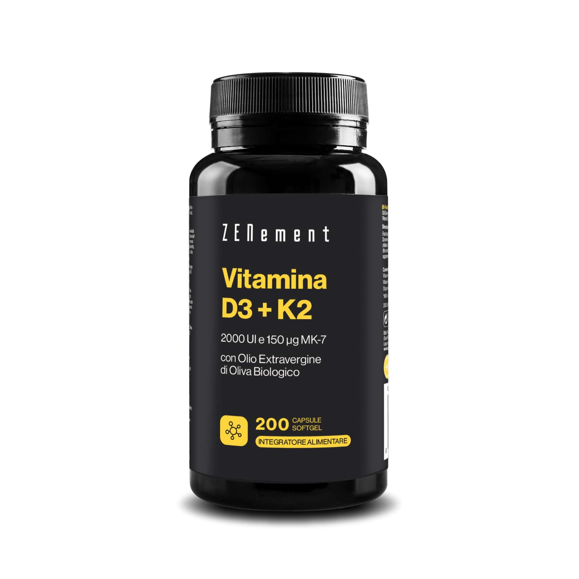 Zenement | Vitamina D3 + K2, Colecalciferolo (2000 UI) & MK-7 (150 μg), 200 Capsule