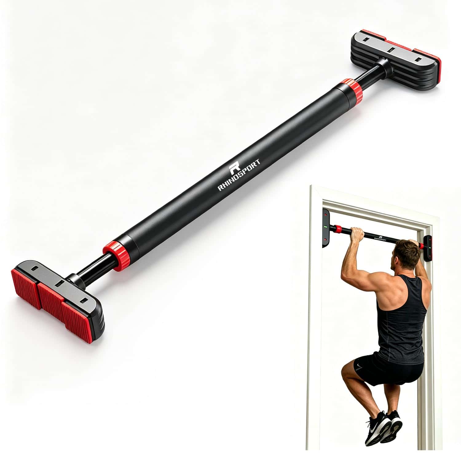 RHINOSPORT Door Pull Up Bar Doorway Strength Training Chin
