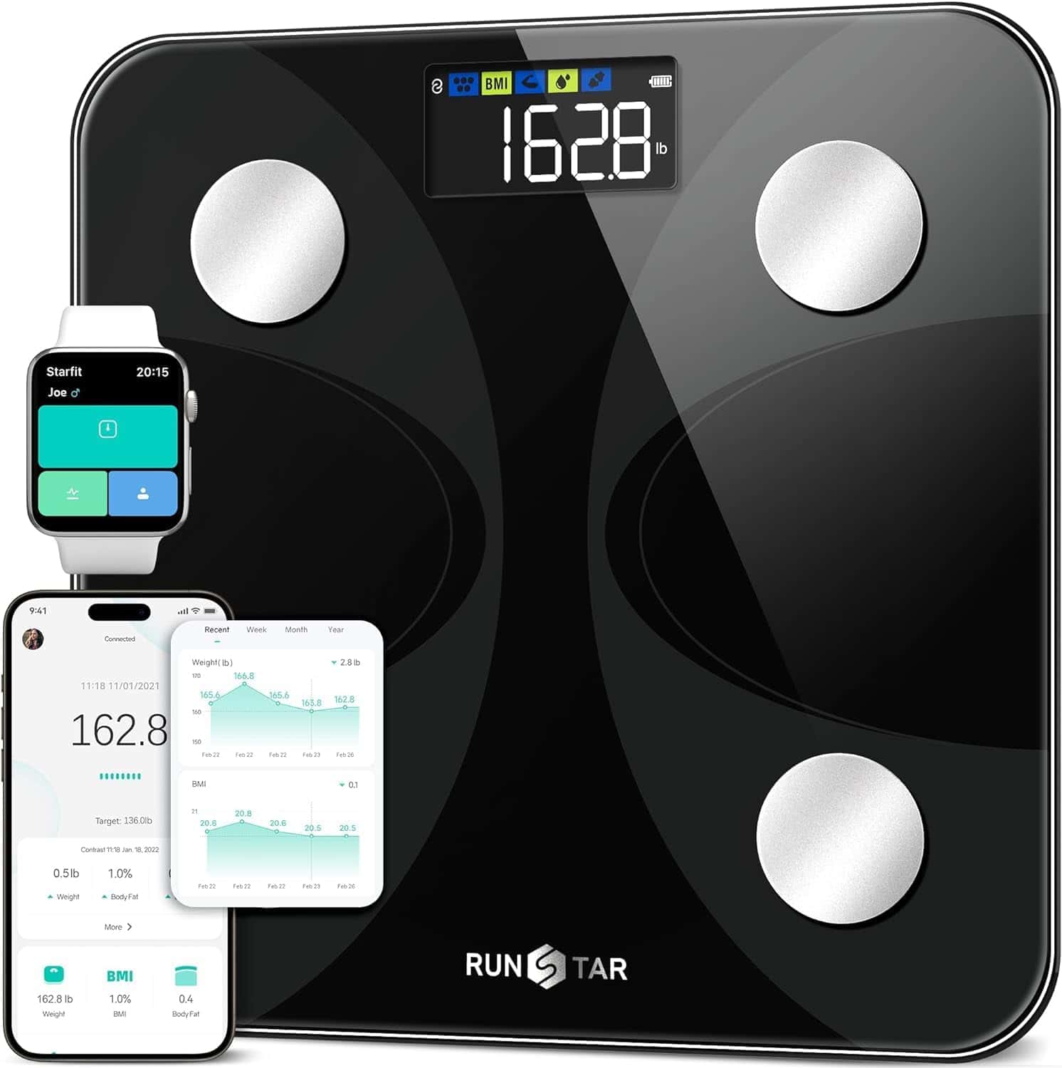 RunSTAR Körperfettwaage, Waage Personen mit Großem Display 180 kg
