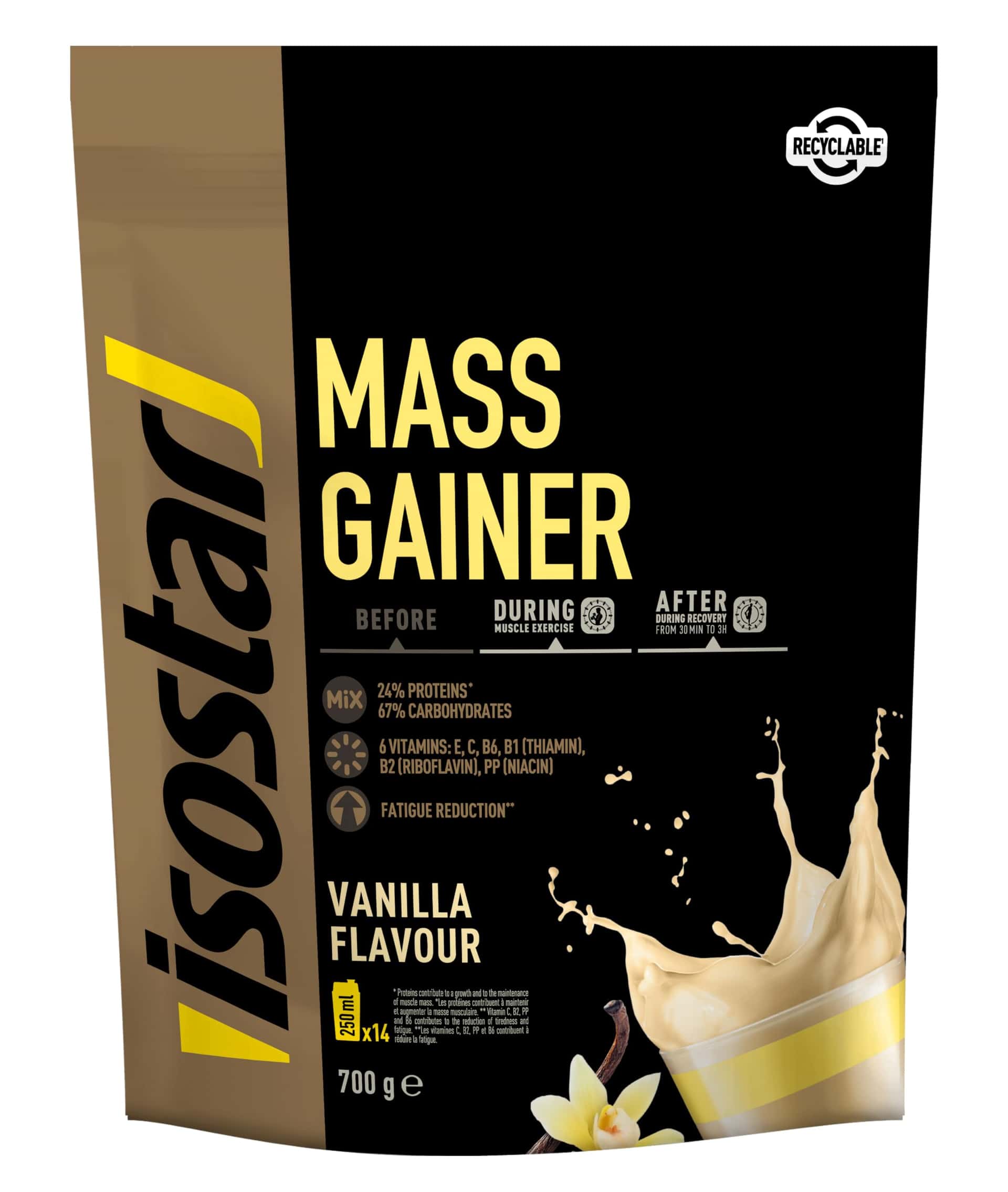 Isostar Mass Gainer Poudre pour Boisson Hyperprotéinée, Vanille, 700 g