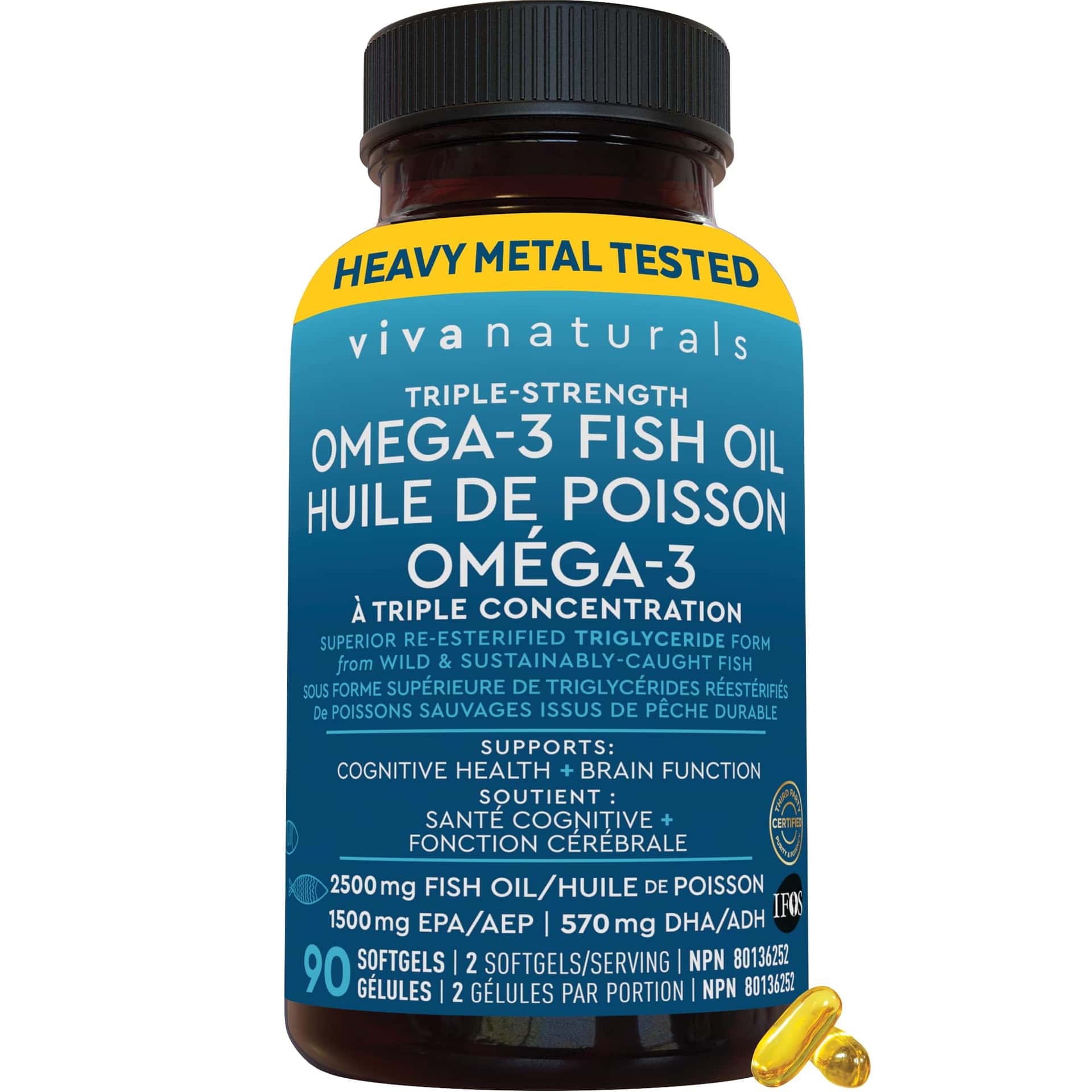 Viva Naturals Triple Strength Omega 3 Fish Oil Supplement - 2500 mg