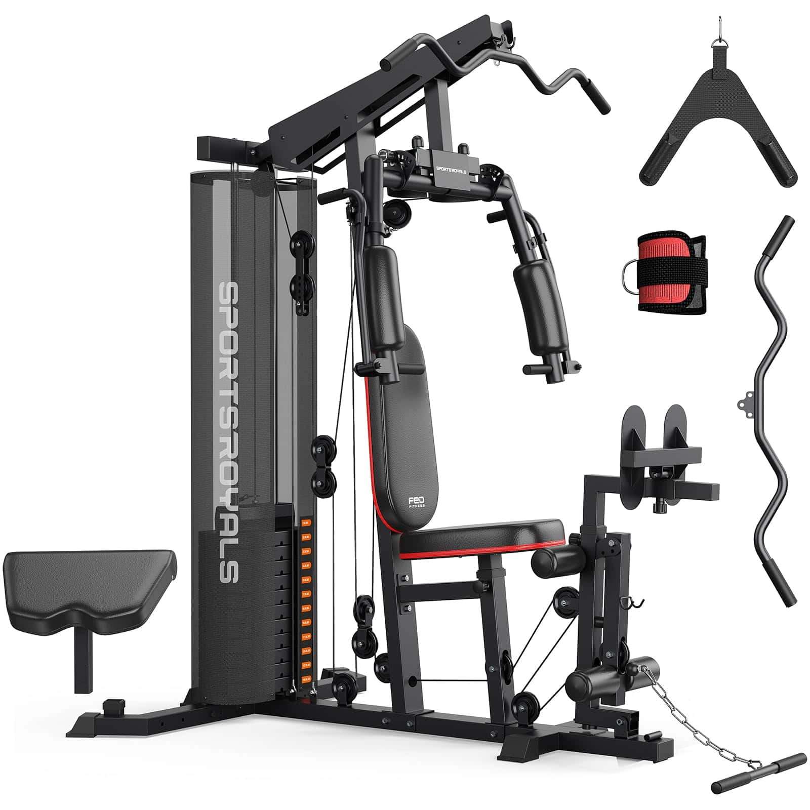 Sportsroyals Home Gym, Multifunctional Workout Station with 150LBS