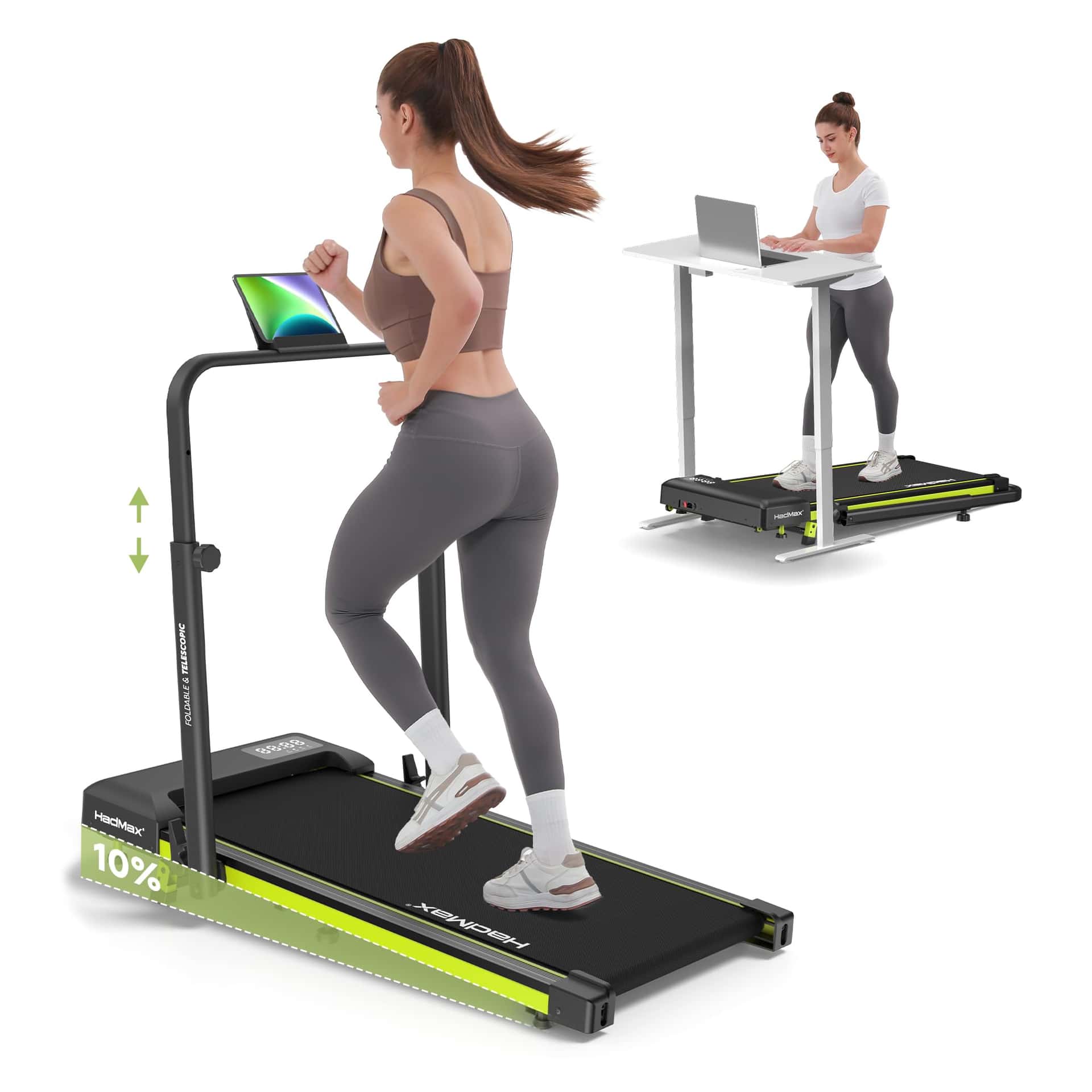 HADMAX Walking Pad mit 10% Steigung 3,0 HP Laufband für