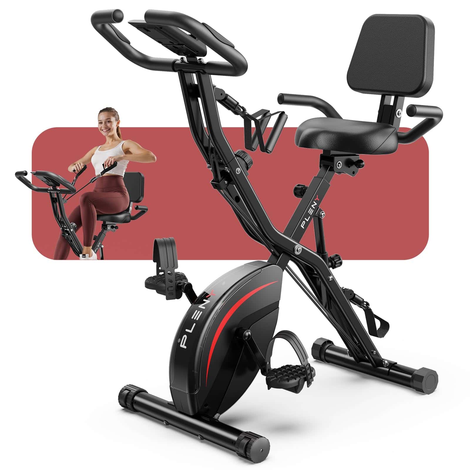Pleny Folding Exercise Bike, 5 IN 1 Stationary Bikes for Home 6.6 LBS