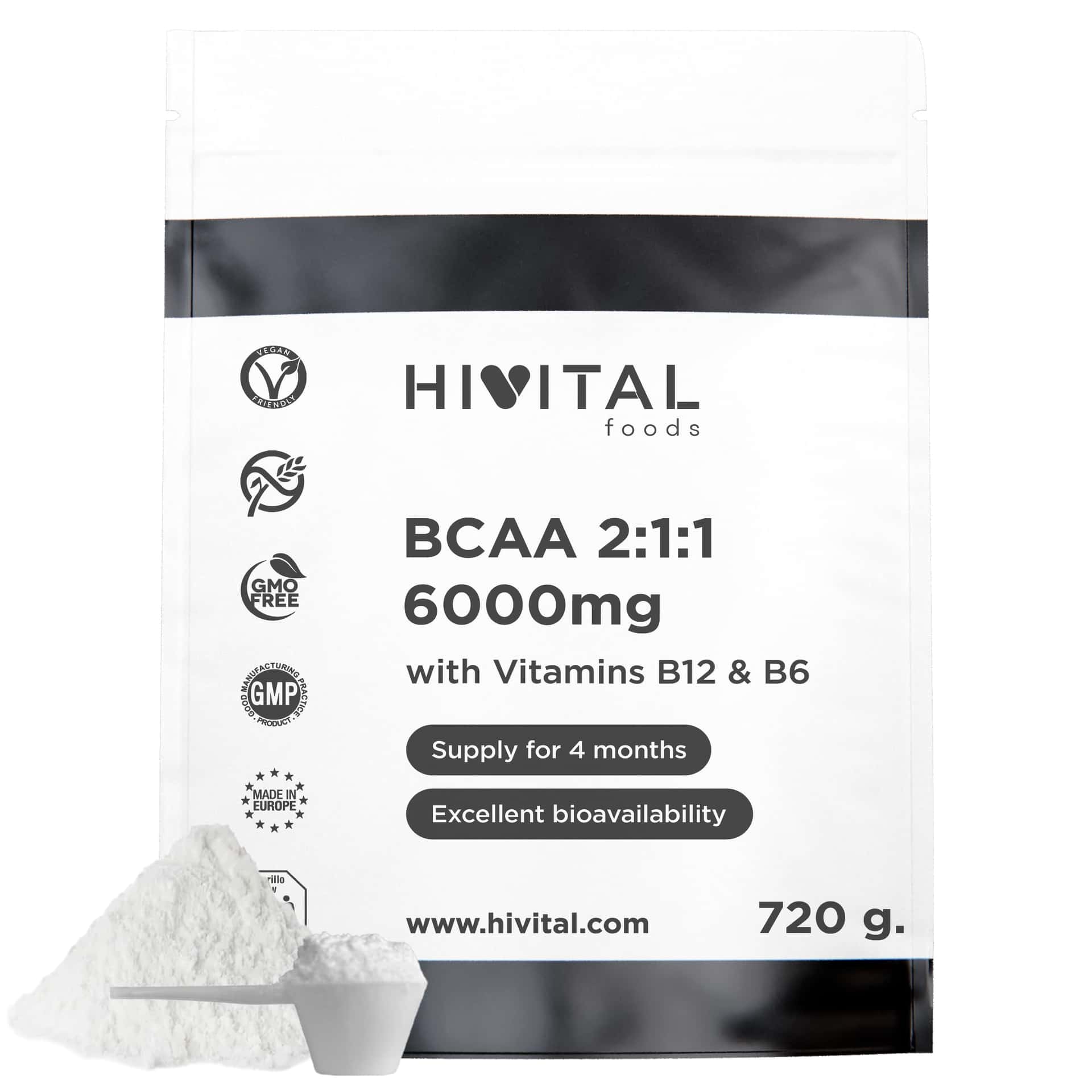 BCAA 2:1:1 6000 mg para 4 meses de tratamiento. 720 gramos