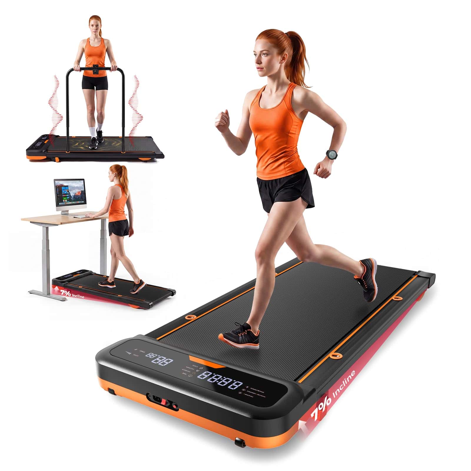 Walking Pad mit 7% Steigung,4 in 1 Laufband für Zuhause mit