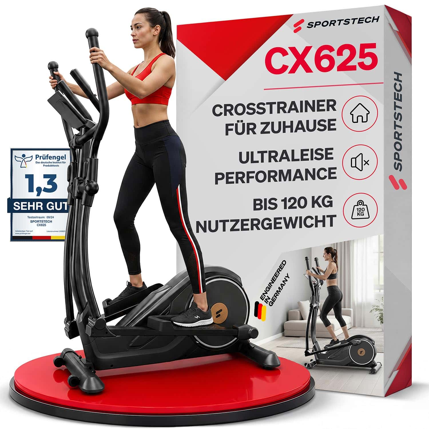 Sportstech CX625 Crosstrainer für Zuhause, Ellipsentrainer mit 32 Widerstandsstufen, 15 kg