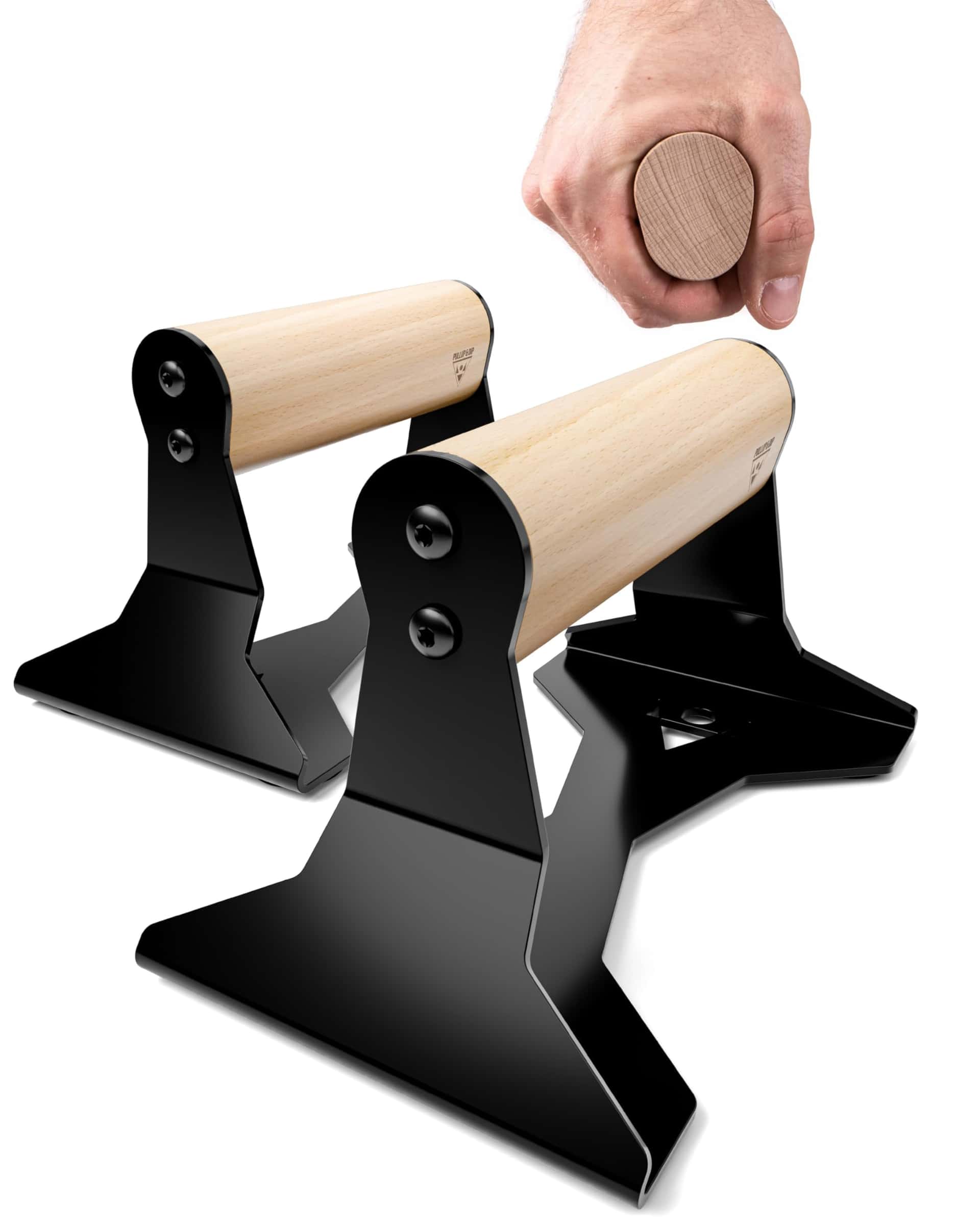 PULLUP & DIP Liegestützgriffe mit ergonomischem Holz Griff
