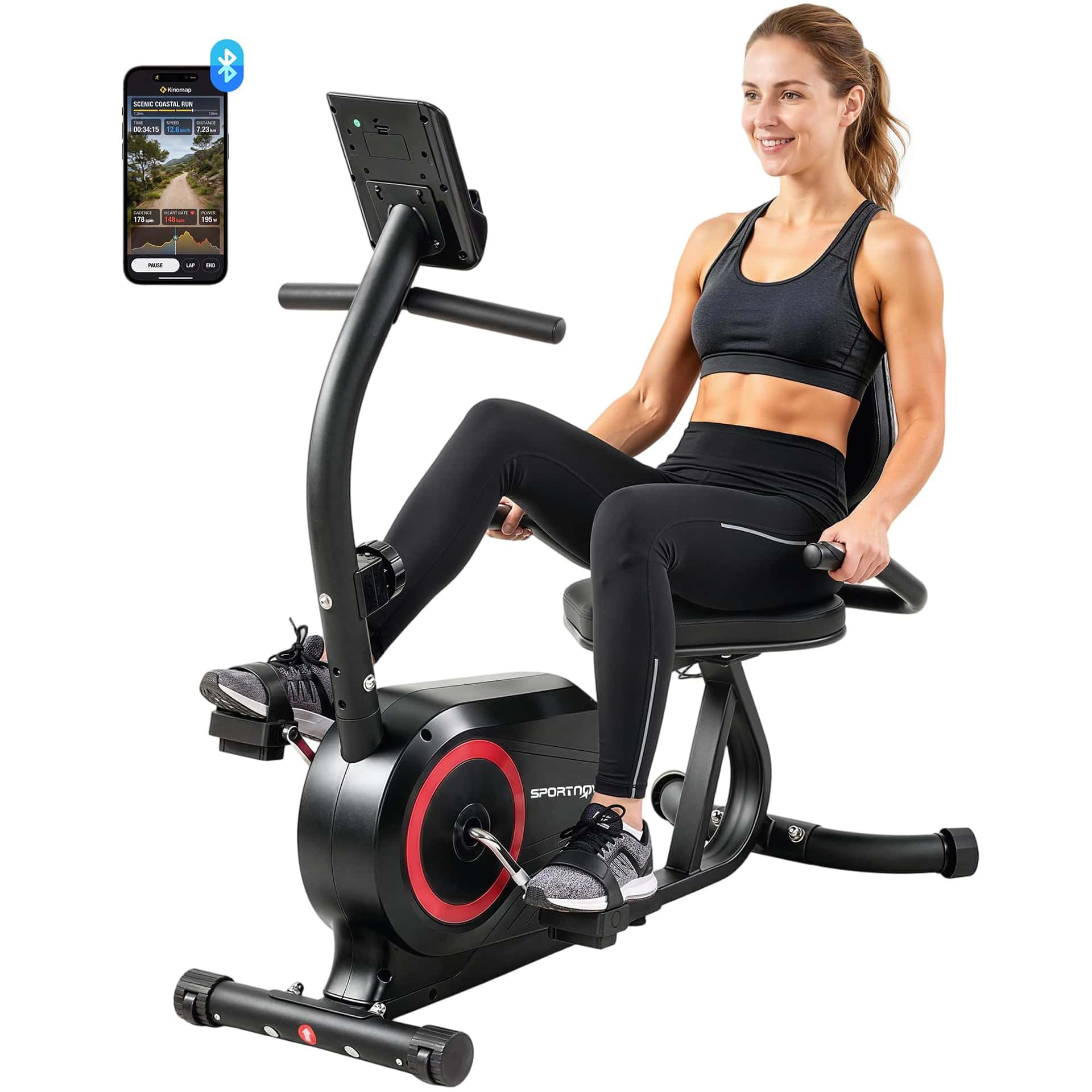 SPORTNOW Liegeergometer für Zuhause mit 8 verstellbar