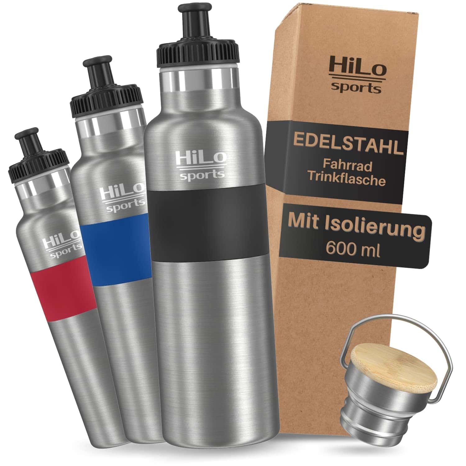 HiLo sports isolierte Trinkflasche Fahrrad Edelstahl 600ml