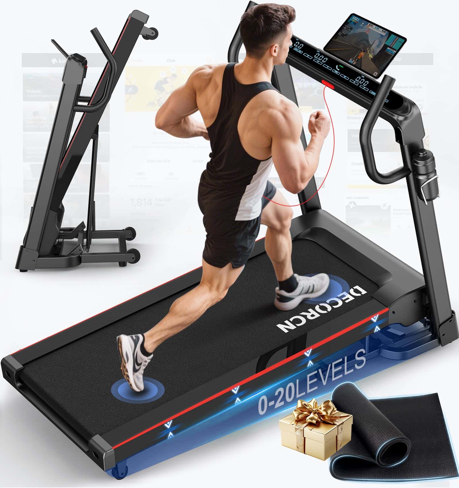 Folding Treadmill for Home, 7HP, 20 Auto Incline, 18km/h, 180KG