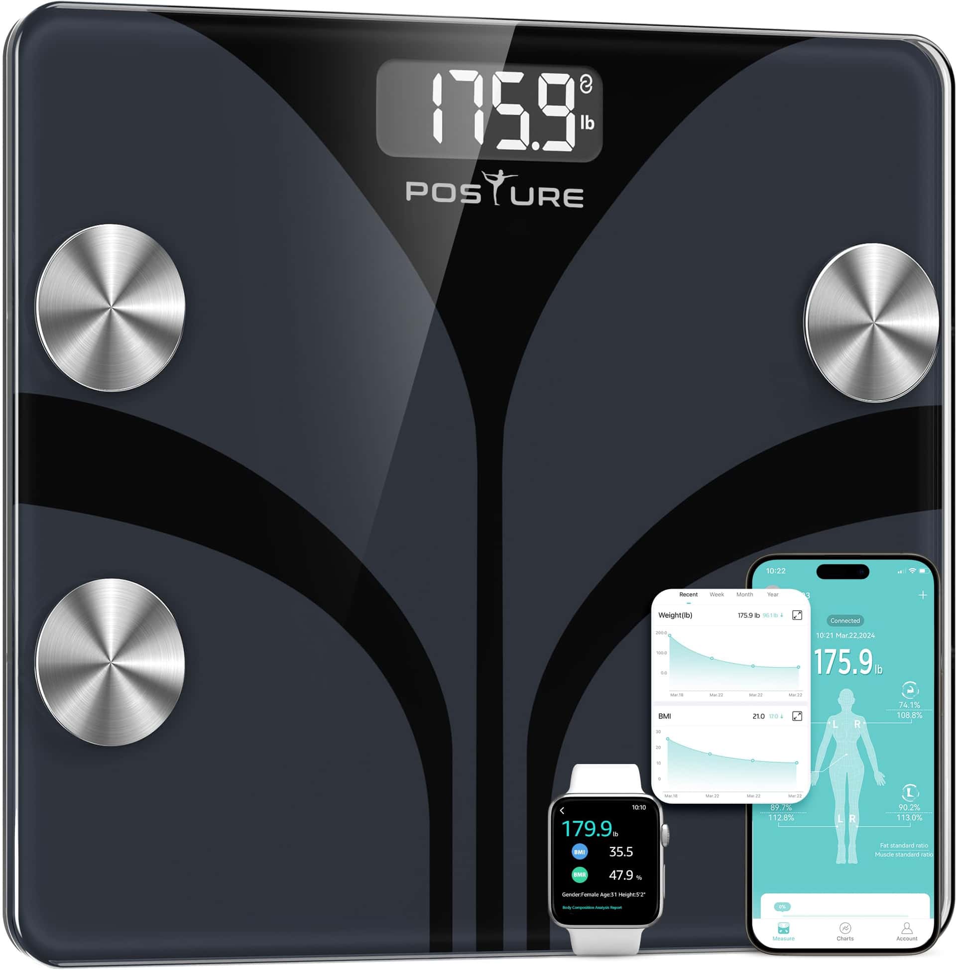 Posture Personenwaage Körperfettwaage Digital mit 13