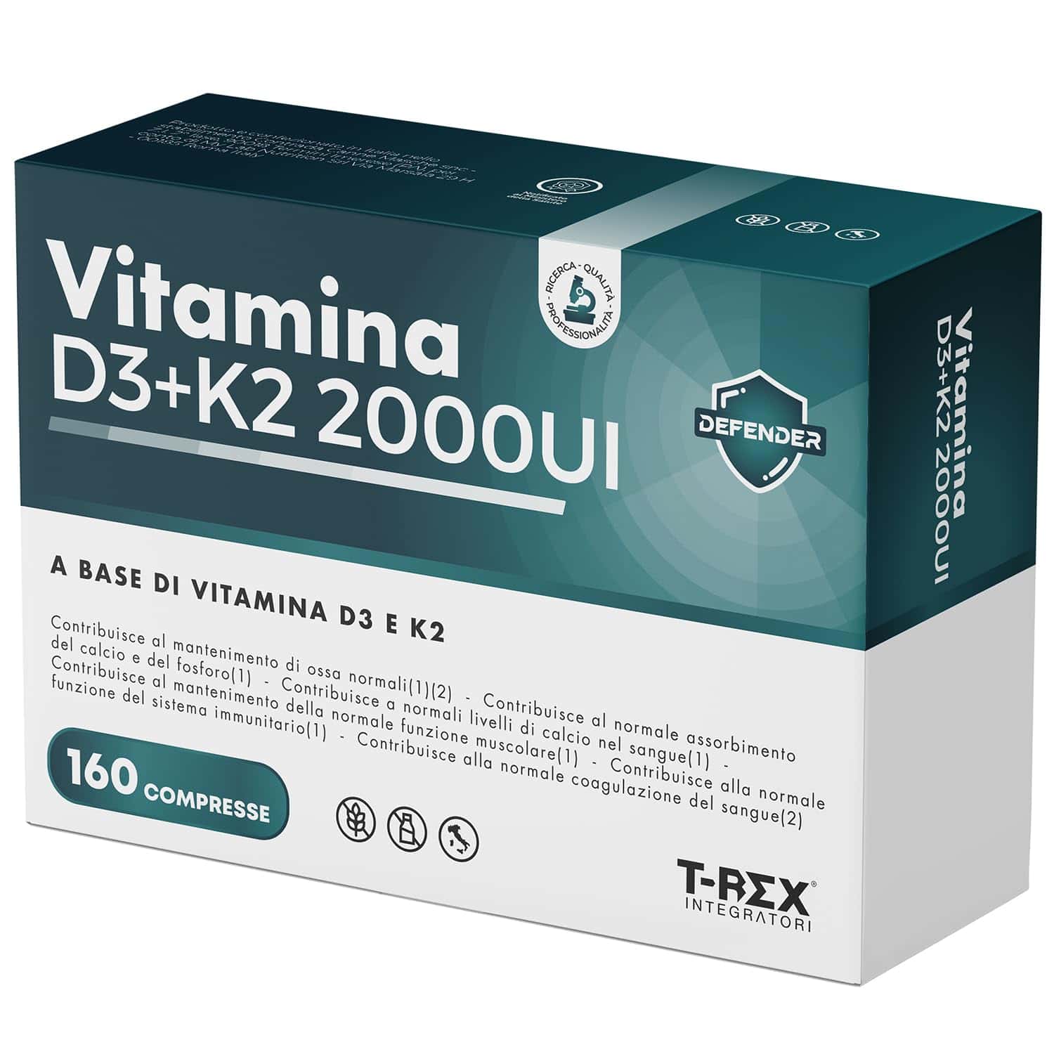 Vitamina D3 2000 UI + Vitamina K2 160 compresse