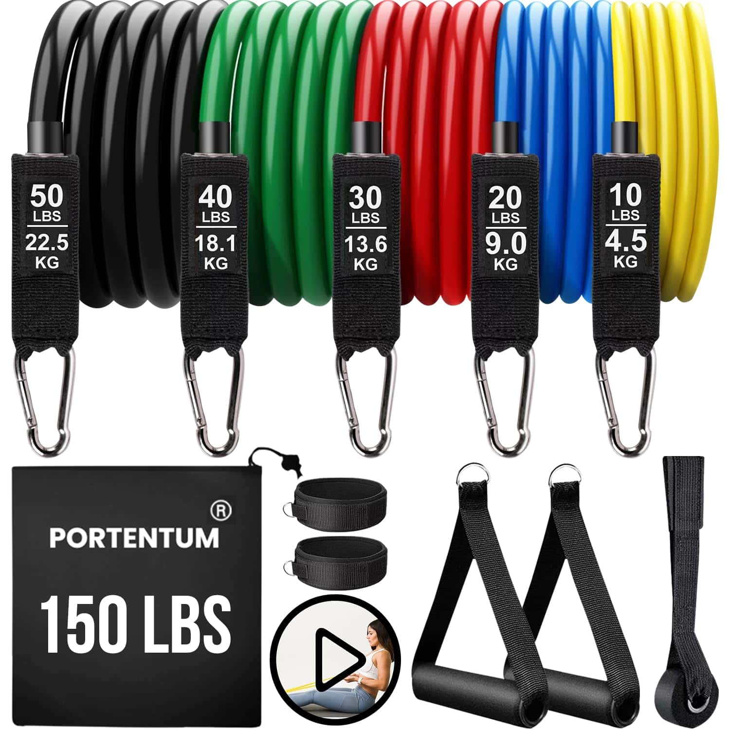 PORTENTUM Set Elastici Fitness di Resistenza 5 Bande