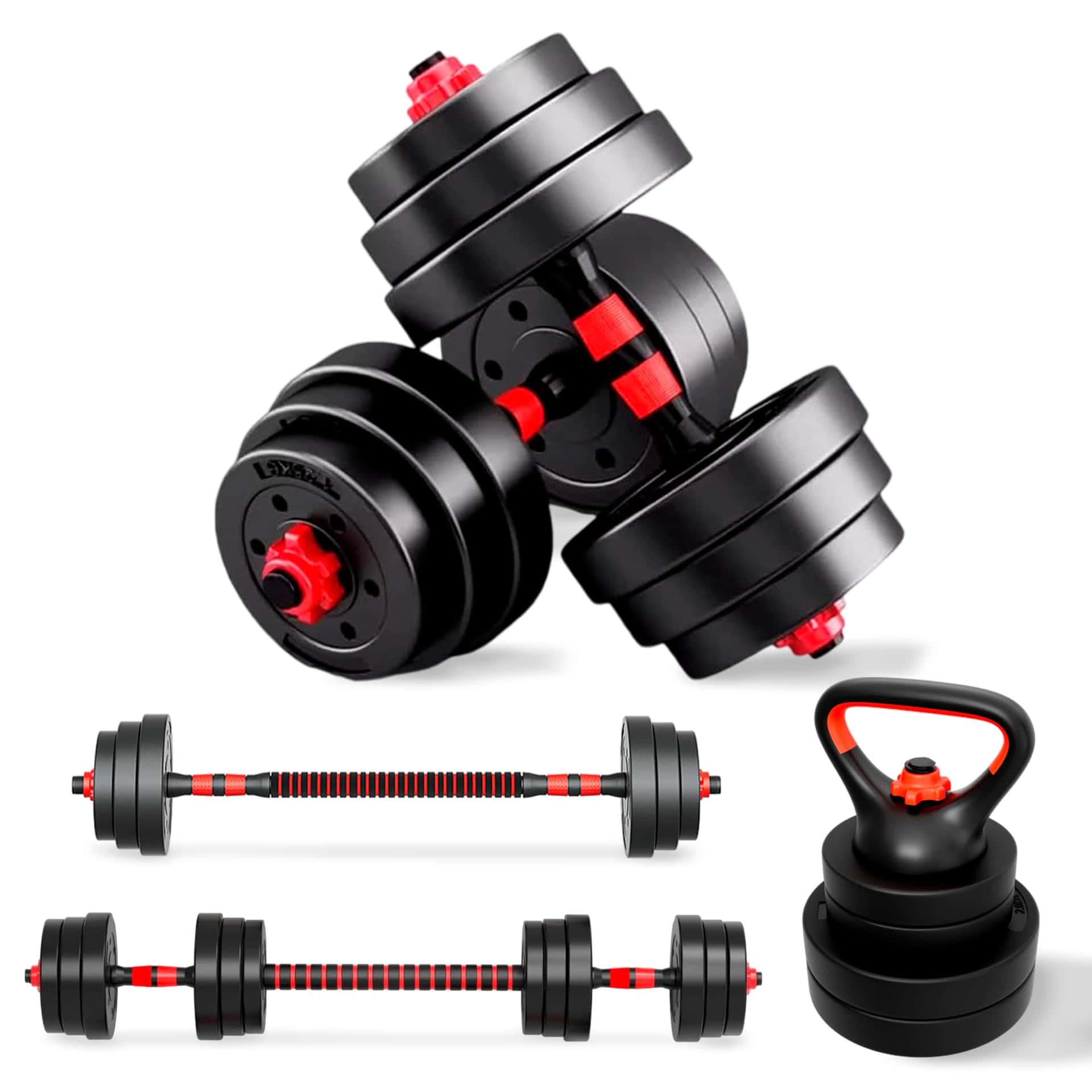 JUPPLIES Juego de Mancuernas Ajustables 4 en 1 + Kettlebell - 10kg
