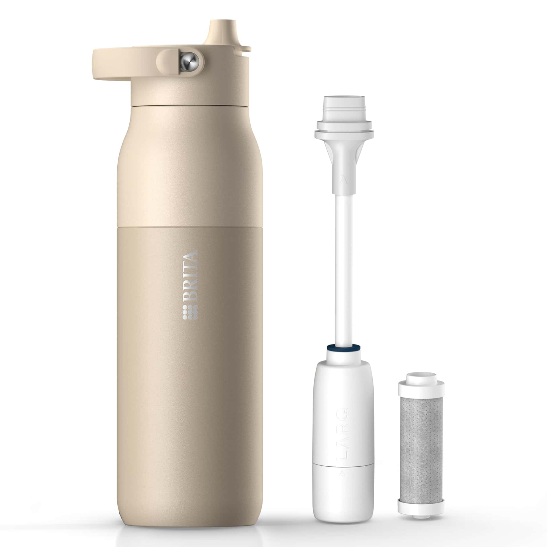 BRITA LARQ Essential Filter Trinkflasche mit Strohhalm beige (1 L