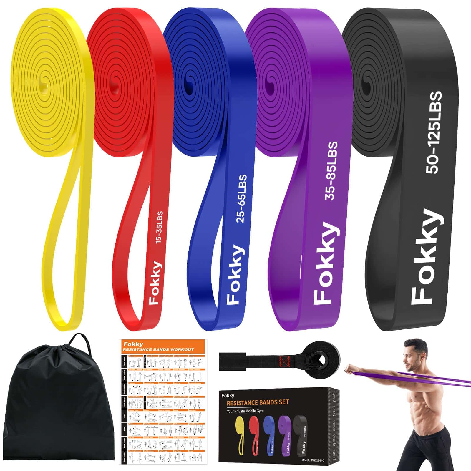 Fokky Fitnessbänder Widerstandsbänder Set mit 5 Stufen für