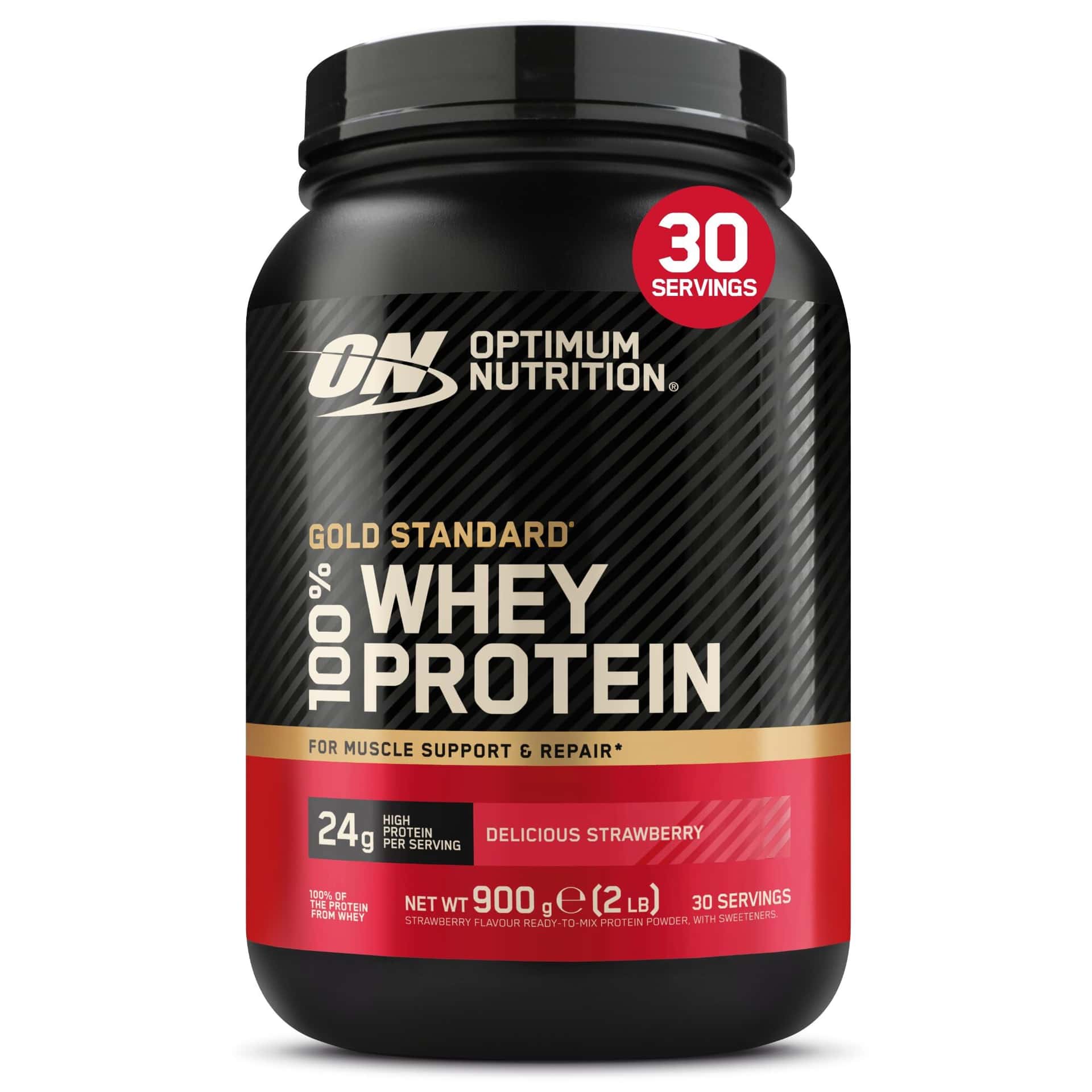 Optimum Nutrition Gold Standard 100% Whey, Proteína en Polvo, Sabor Fresa Deliciosa, 900g