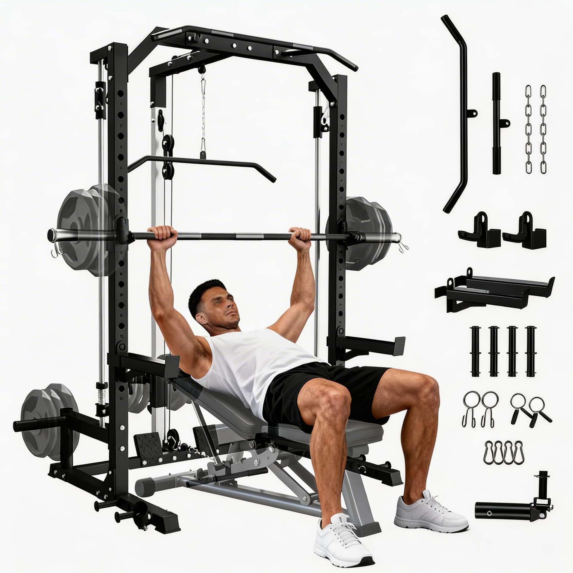 Smith Machine Home Gym with LAT Pulldown System