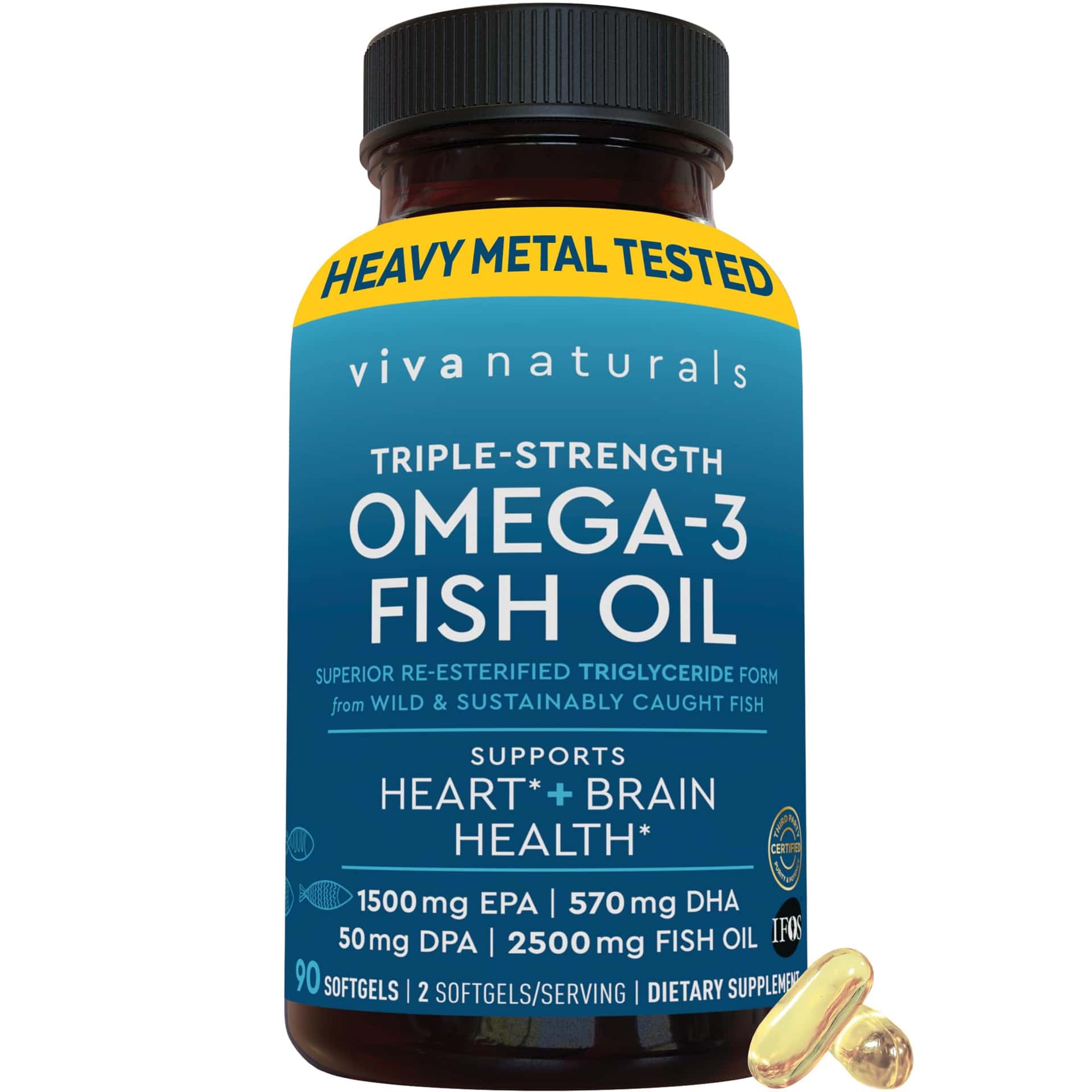 Viva Naturals Triple Strength Omega 3 Fish Oil Supplement - 2500 mg