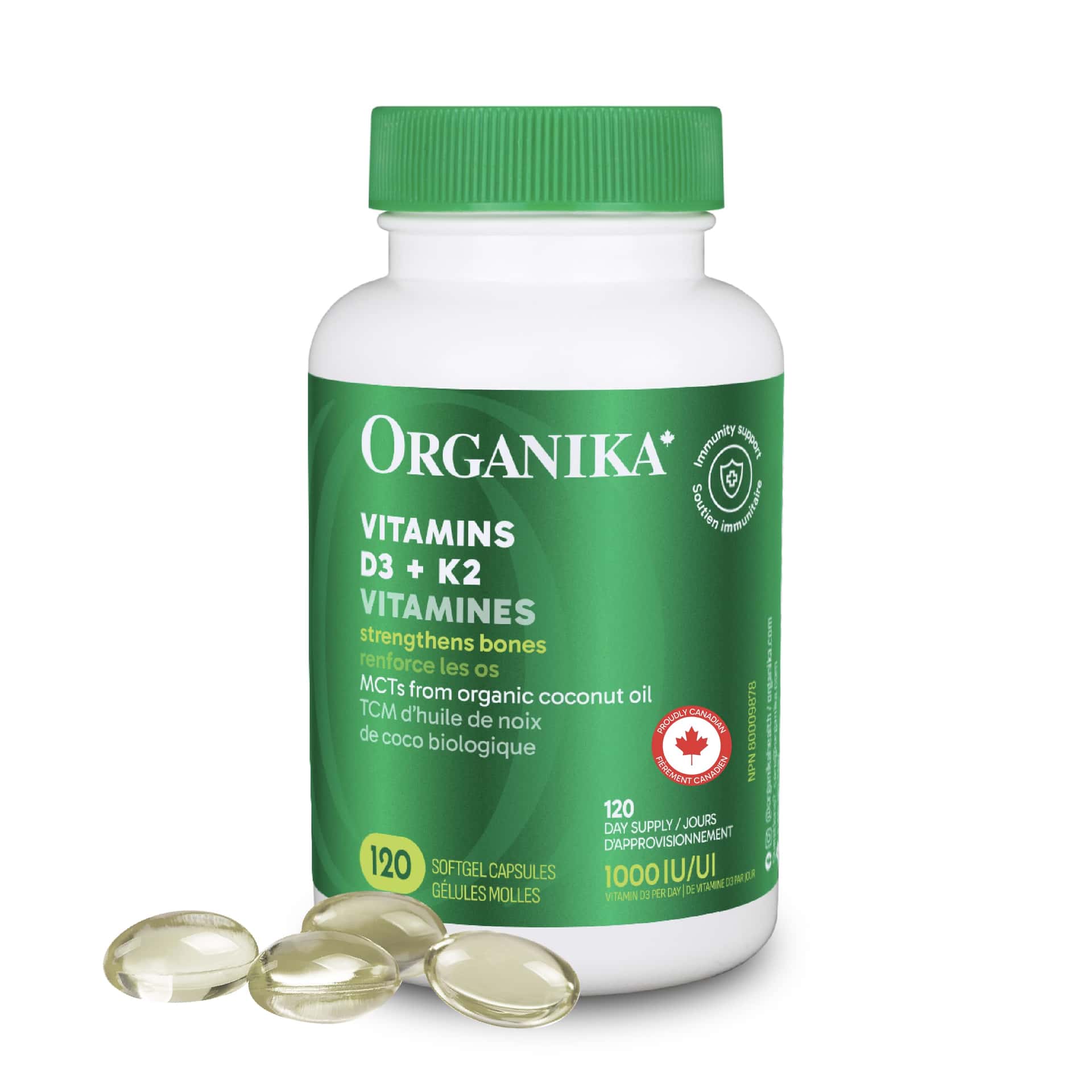 Organika Vitamin D3 + K2 (MK7)- 1000IU D3 and 120mcg K2 per