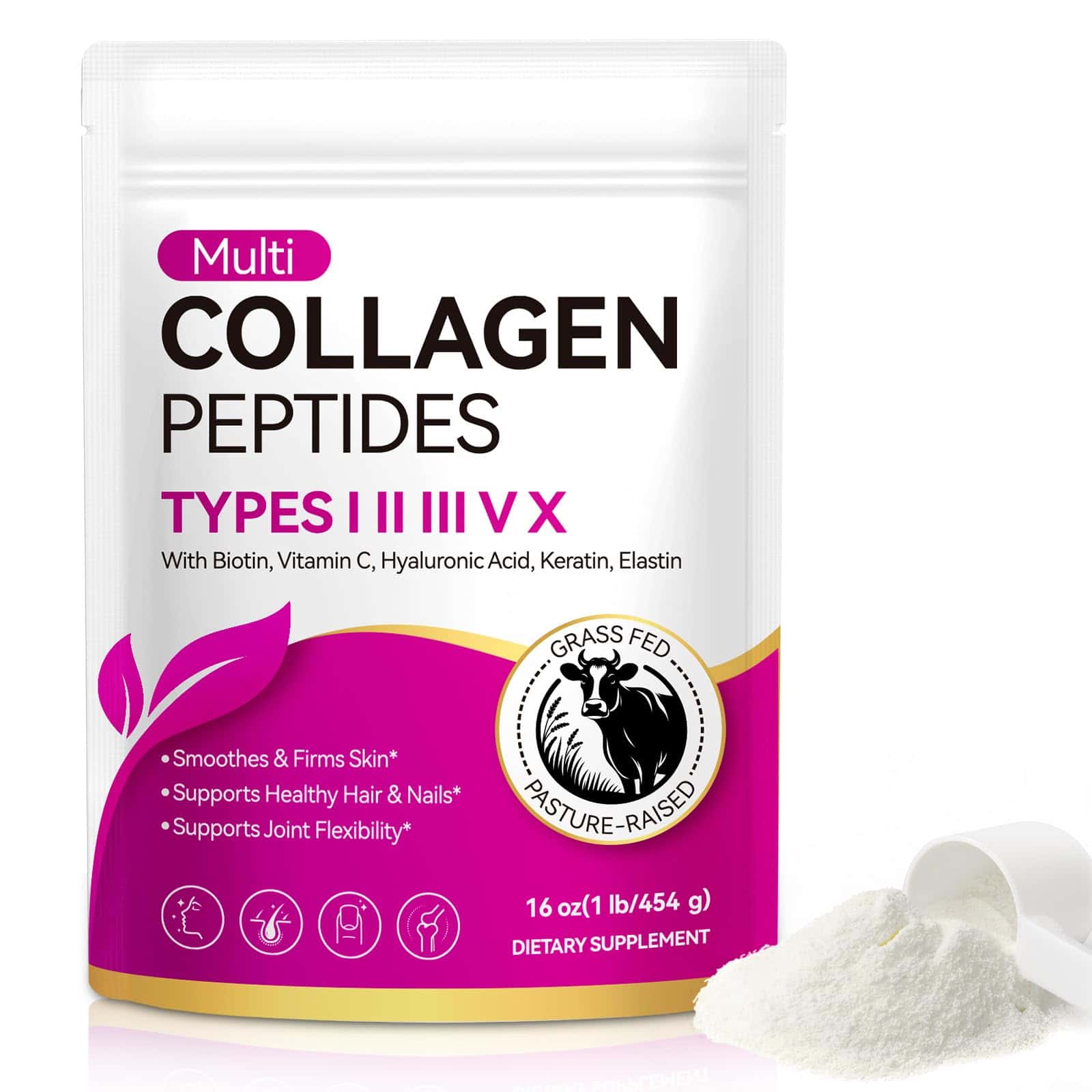 AEBEFBAW Multi Collagen Peptides Powder | Types I, II, III, V, X | 16 Oz