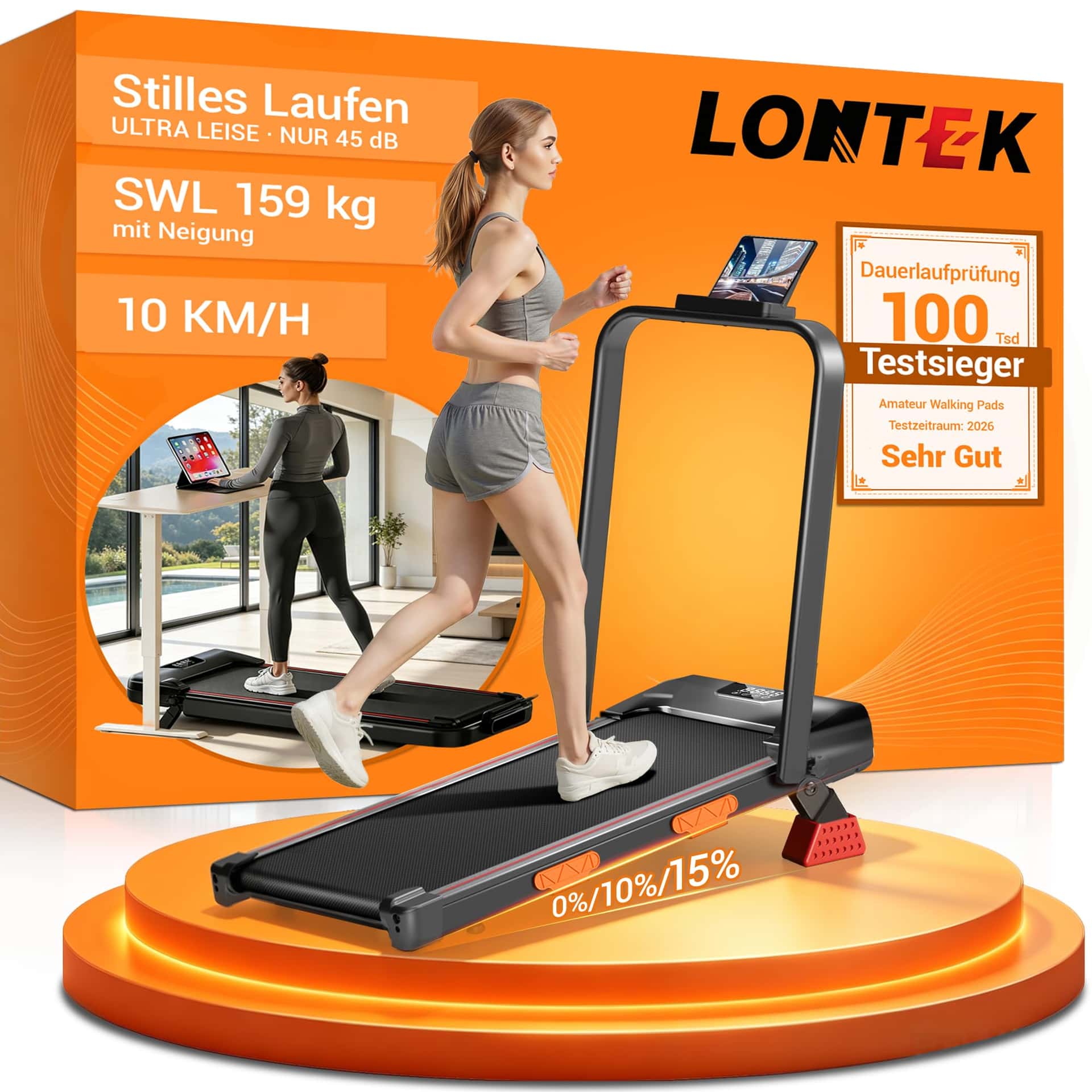 LONTEK Laufband für Zuhause klappbar