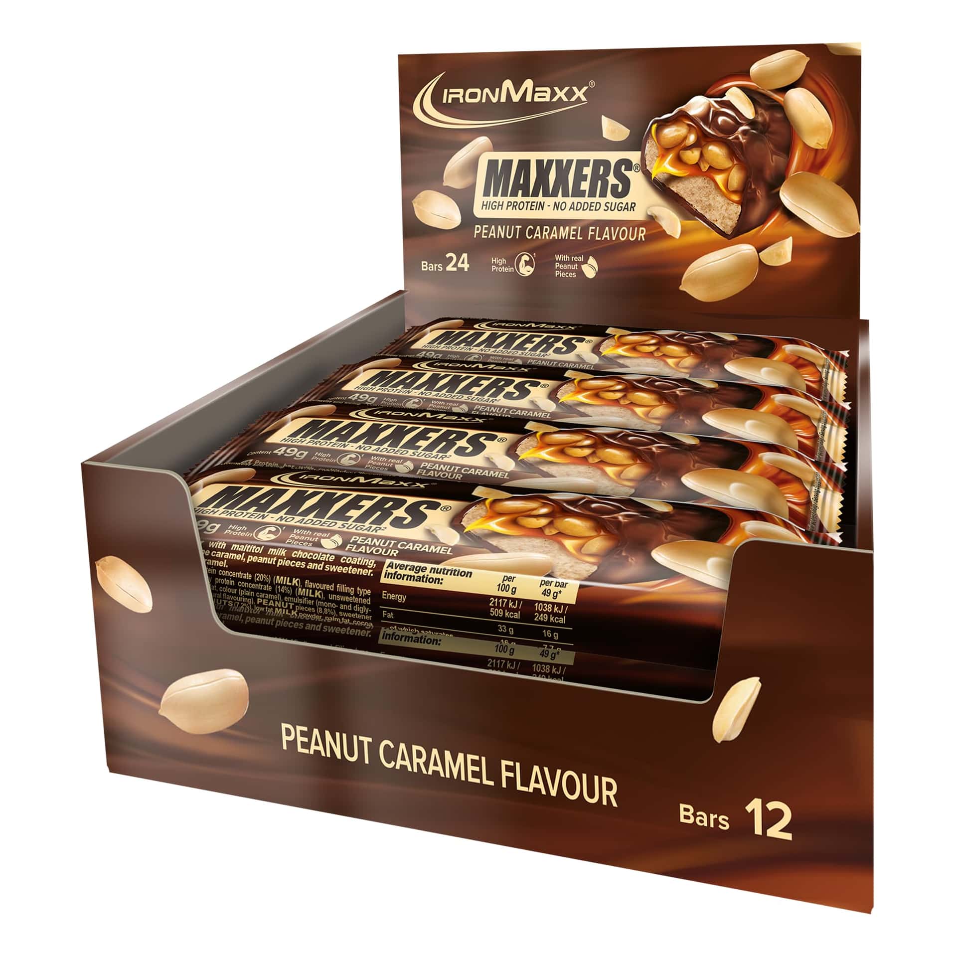 IronMaxx Maxxers Proteinriegel - Peanut Caramel 12x49g