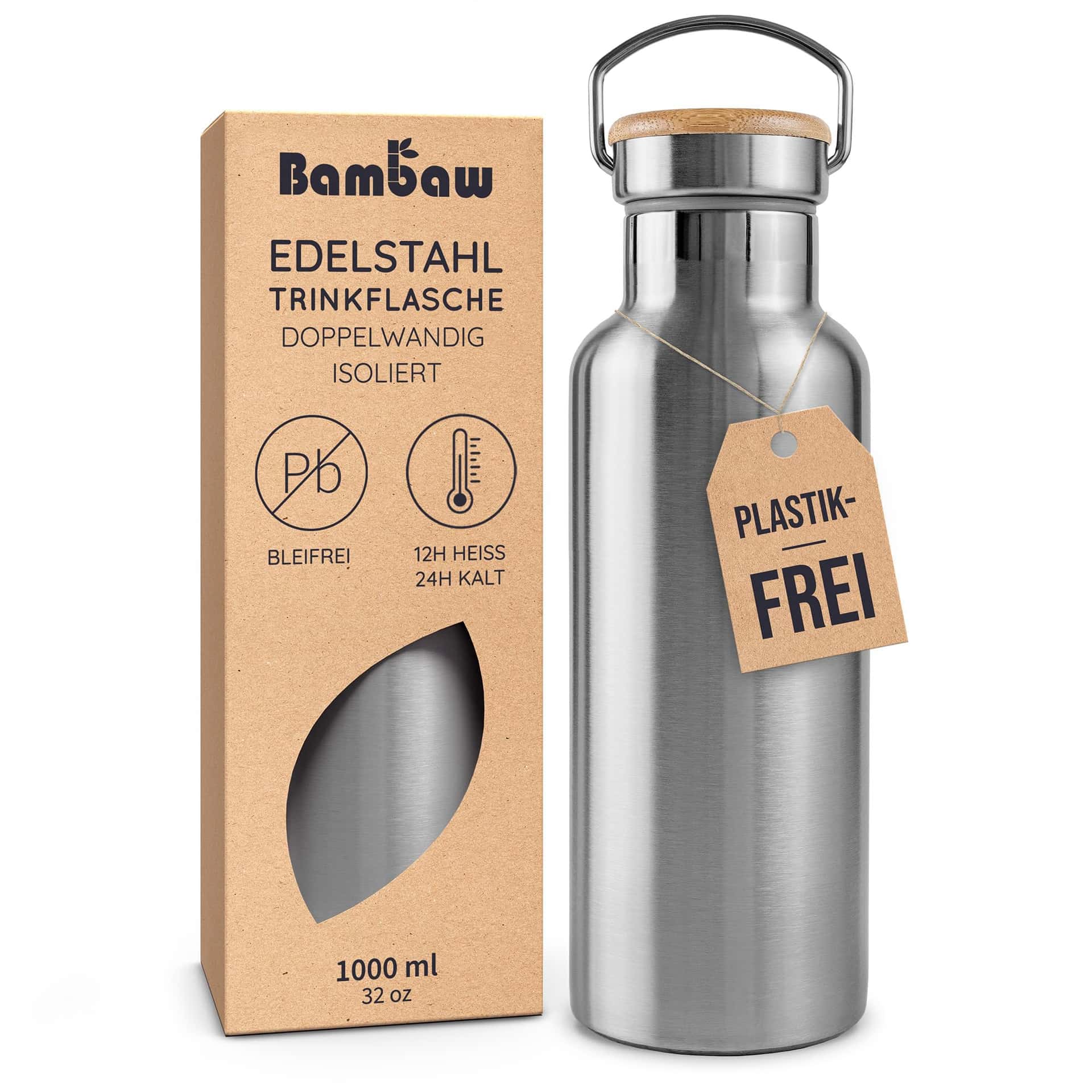 Bambaw Isolierte Wasserflasche 1l