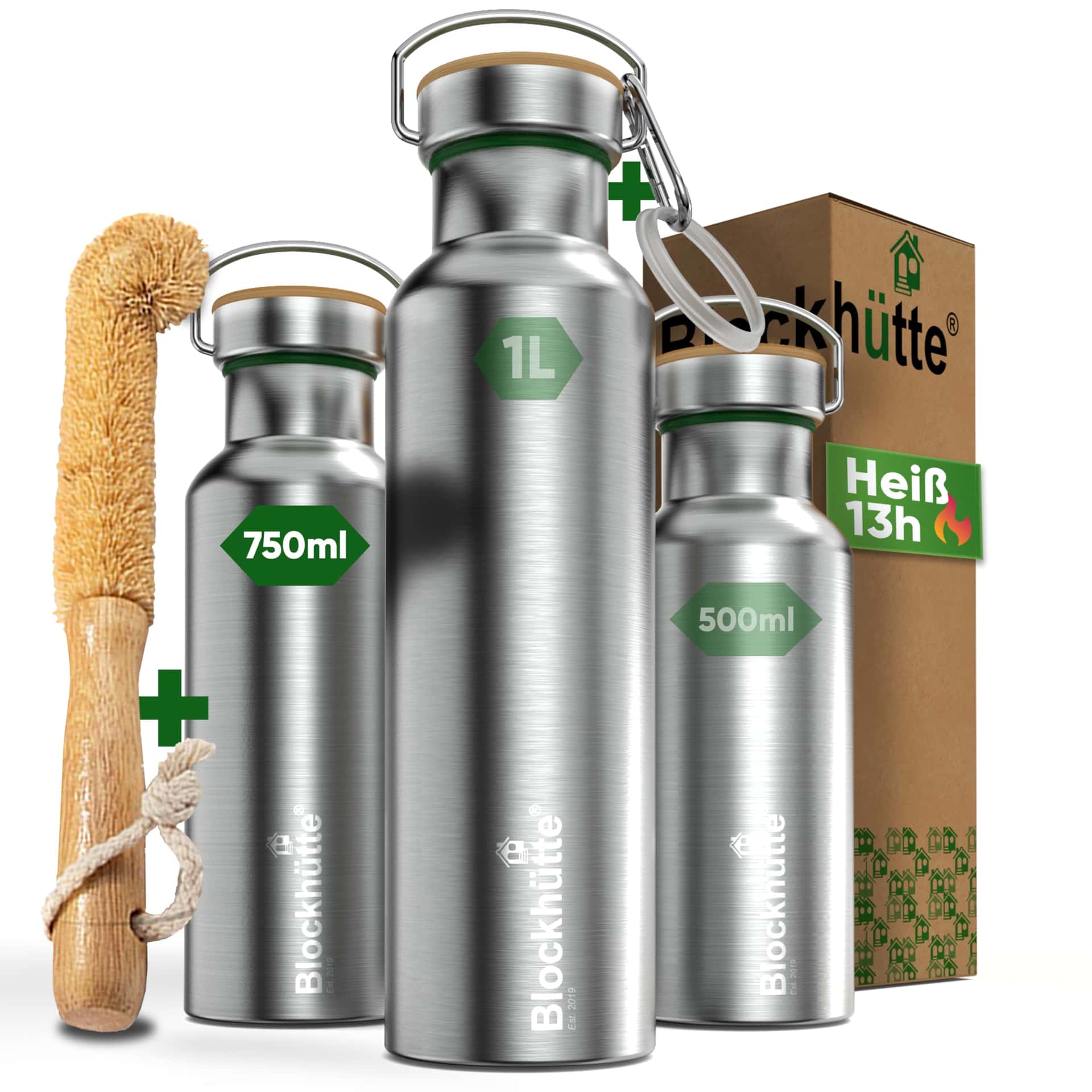 Blockhütte Premium Edelstahl Trinkflasche isoliert I 750ml