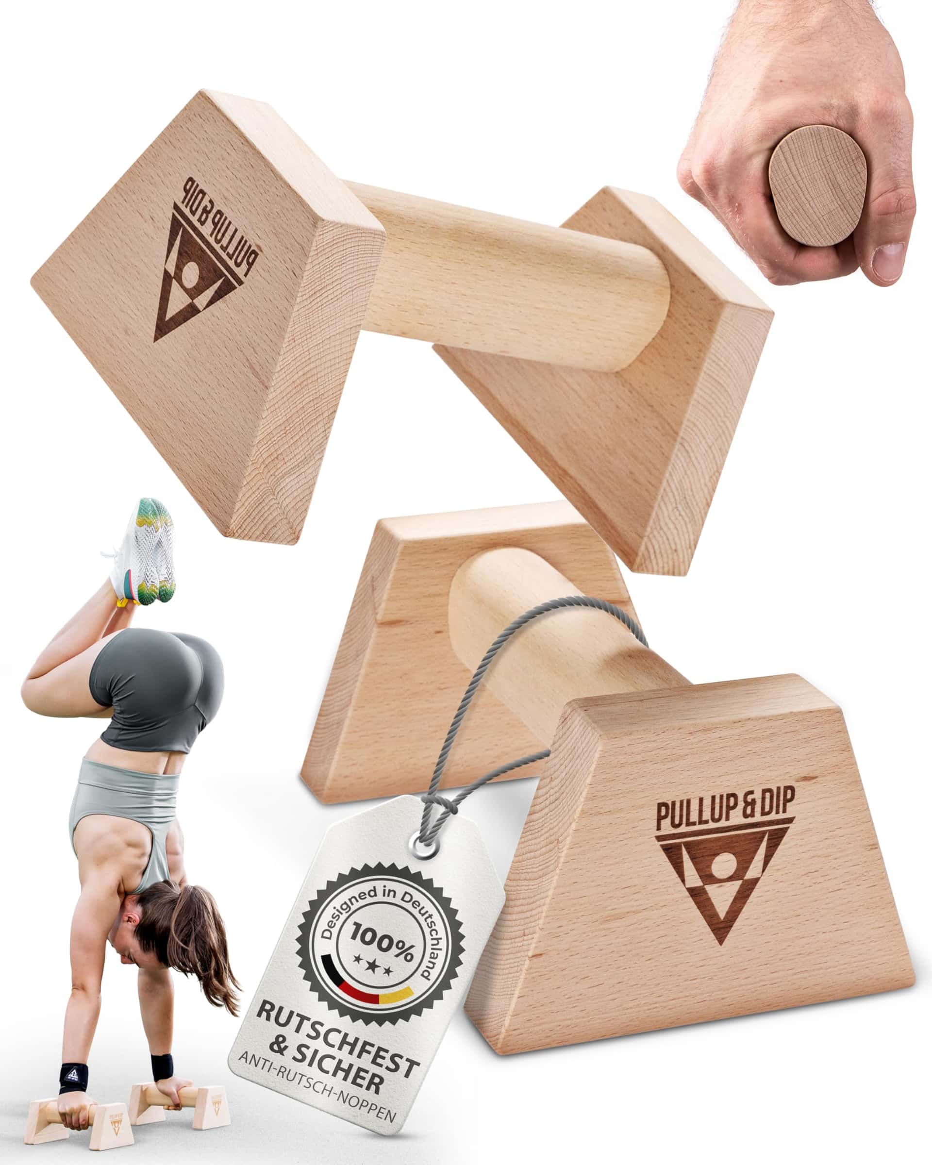 PULLUP & DIP Liegestützgriffe aus Holz inkl.