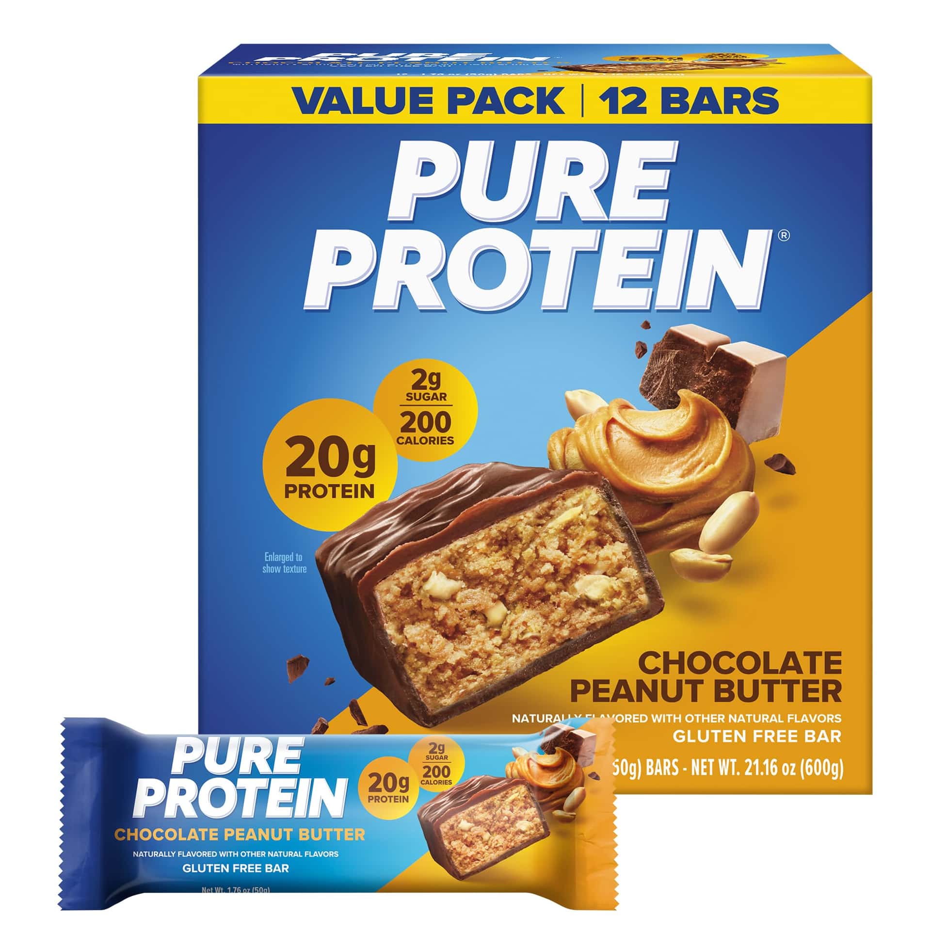 Pure Protein Chocolate Peanut Butter Protein Bars – 20g