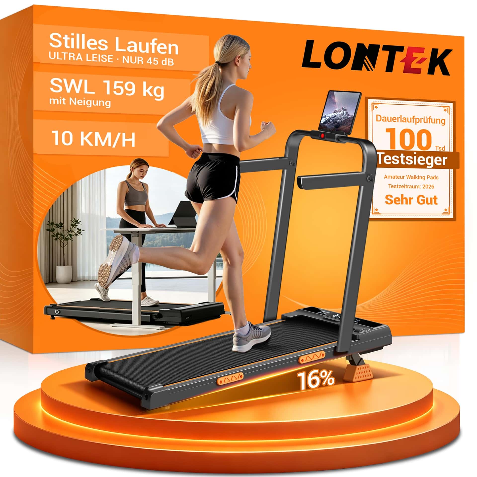 LONTEK Walking Pad mit Steigung 16%