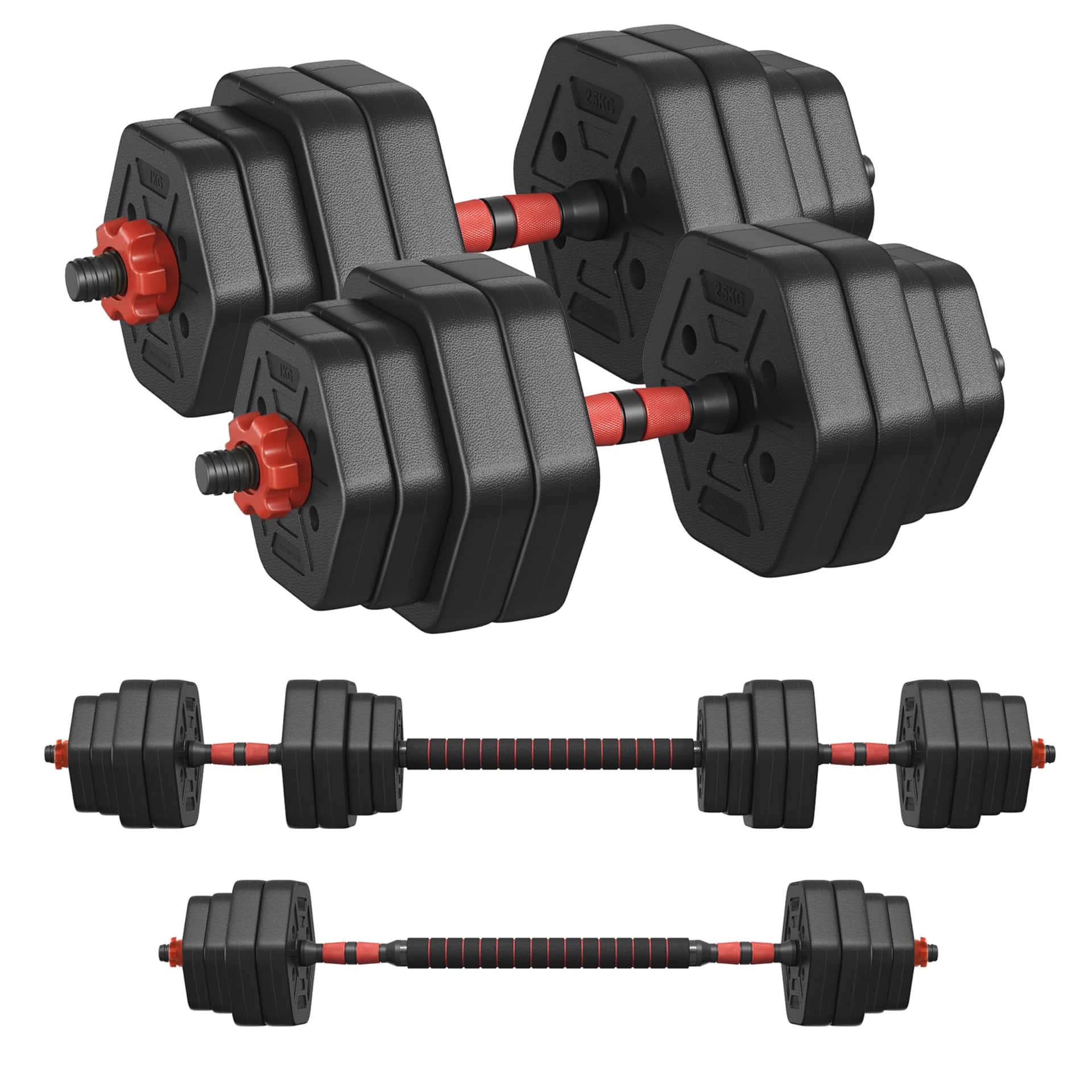 SONGMICS Set d’Haltères, Haltères avec Barre de Connexion, Hexagonales, 30 kg
