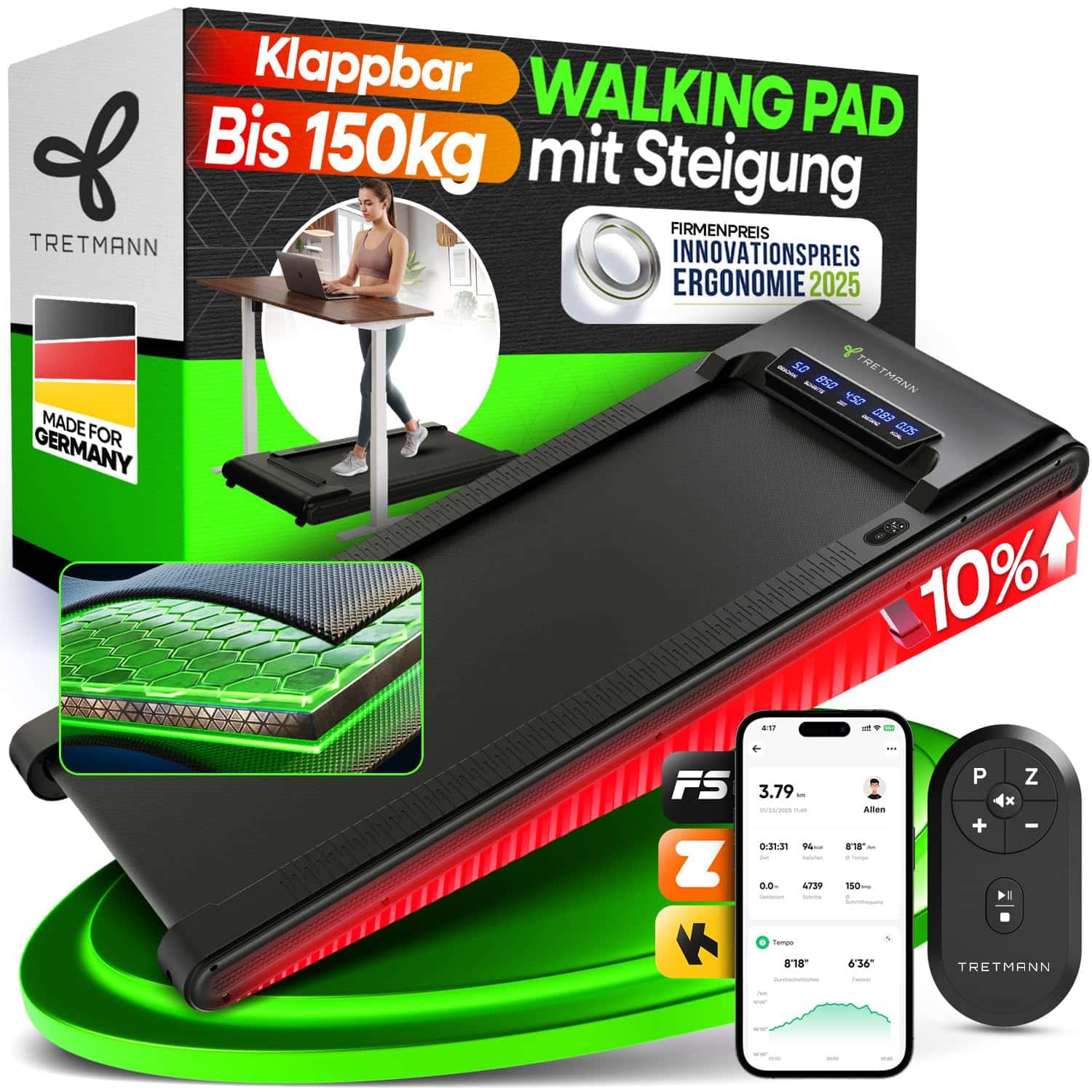 NEU Tretmann Walking Pad mit Steigung klappbar
