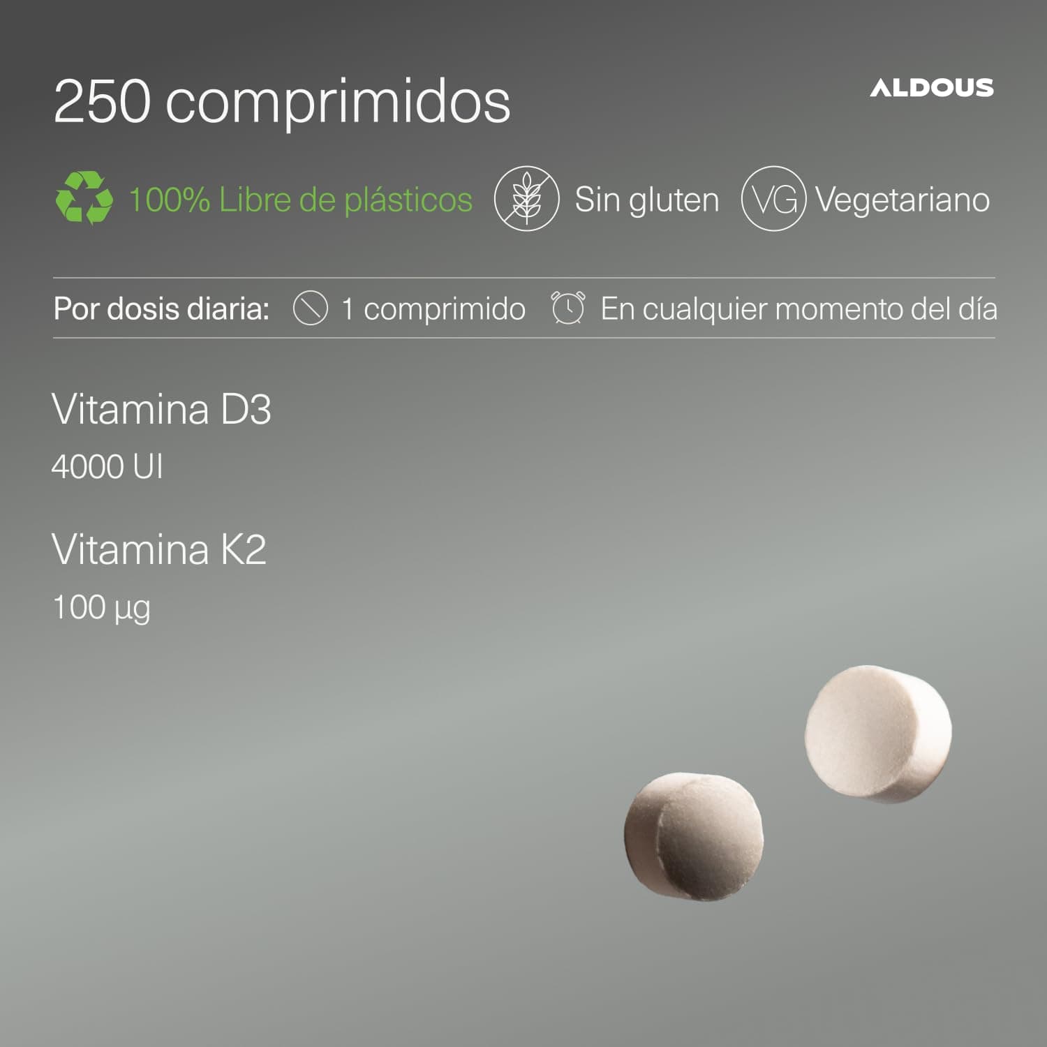 Aldous Bio Vitamina D3 y K2 4000 UI - 250 comprimidos – Bild 3