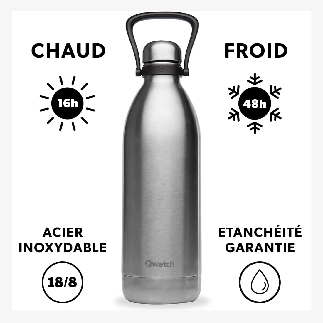 QWETCH Grande Bouteille Isotherme - Inox Brossé 2L – Bild 2