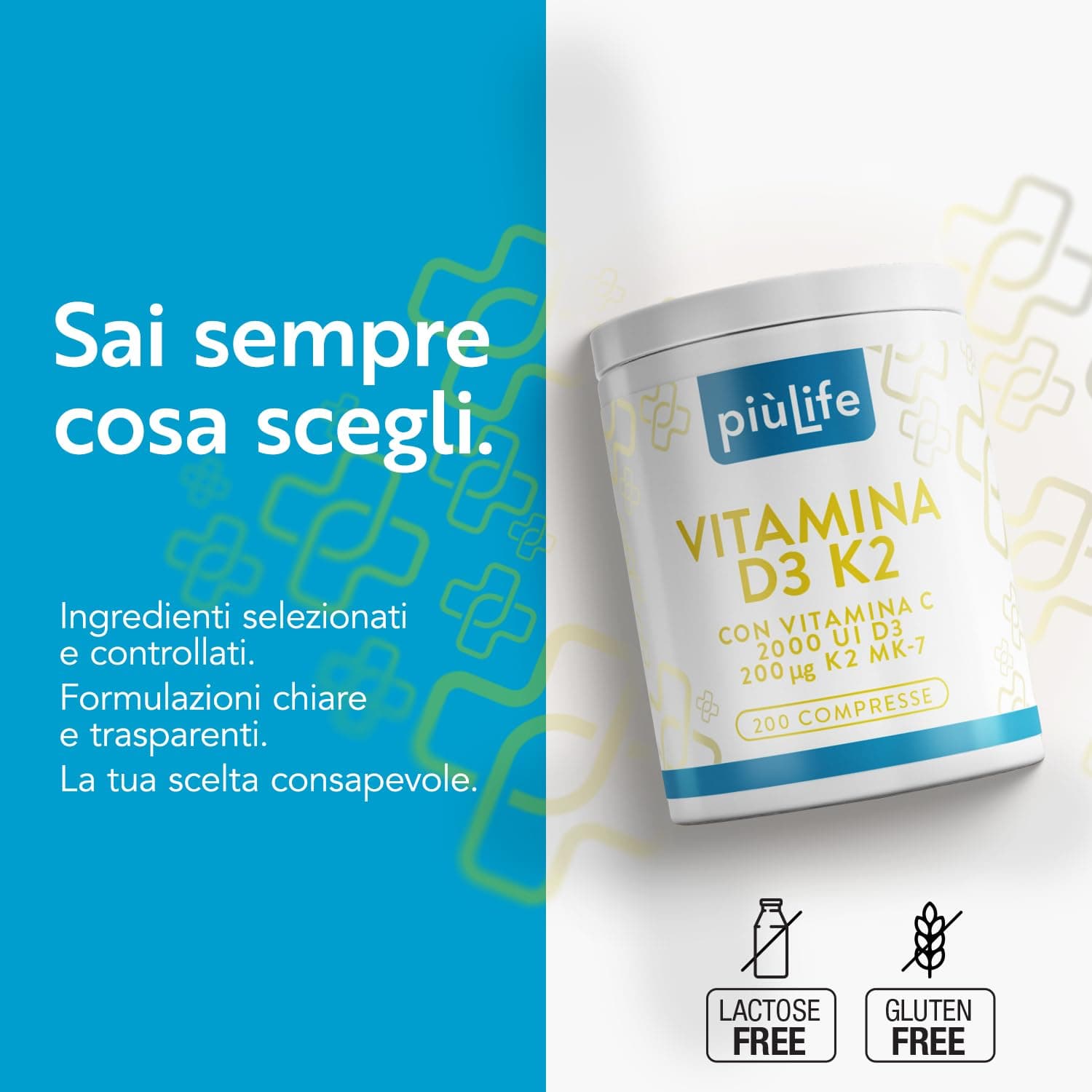 +LIFE Vitamina D3 K2 Mk7 Con Vitamina C PiùLife – 200 Compresse – Bild 4