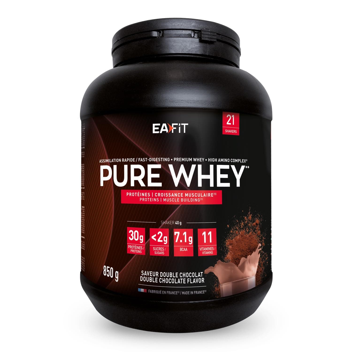 Eafit WHEY PROTEIN - Double Chocolat - EAFIT - Marque Française N°1 en Nutrition Sportive - 30g