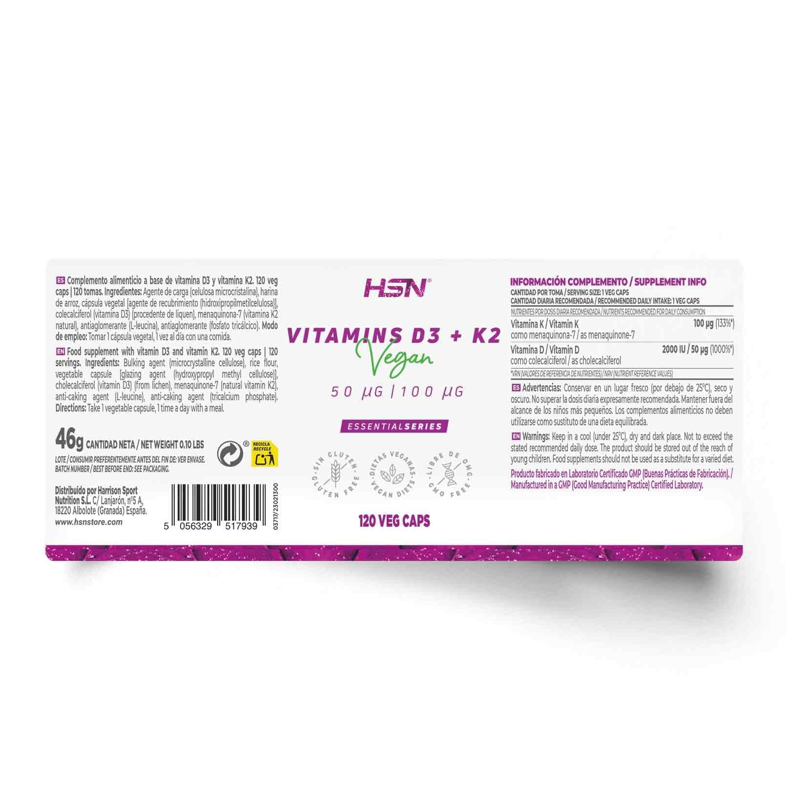 HSN Vitamina D3 + K2 Vegana (2000UI + 100mcg) | 120 cápsulas – Bild 2