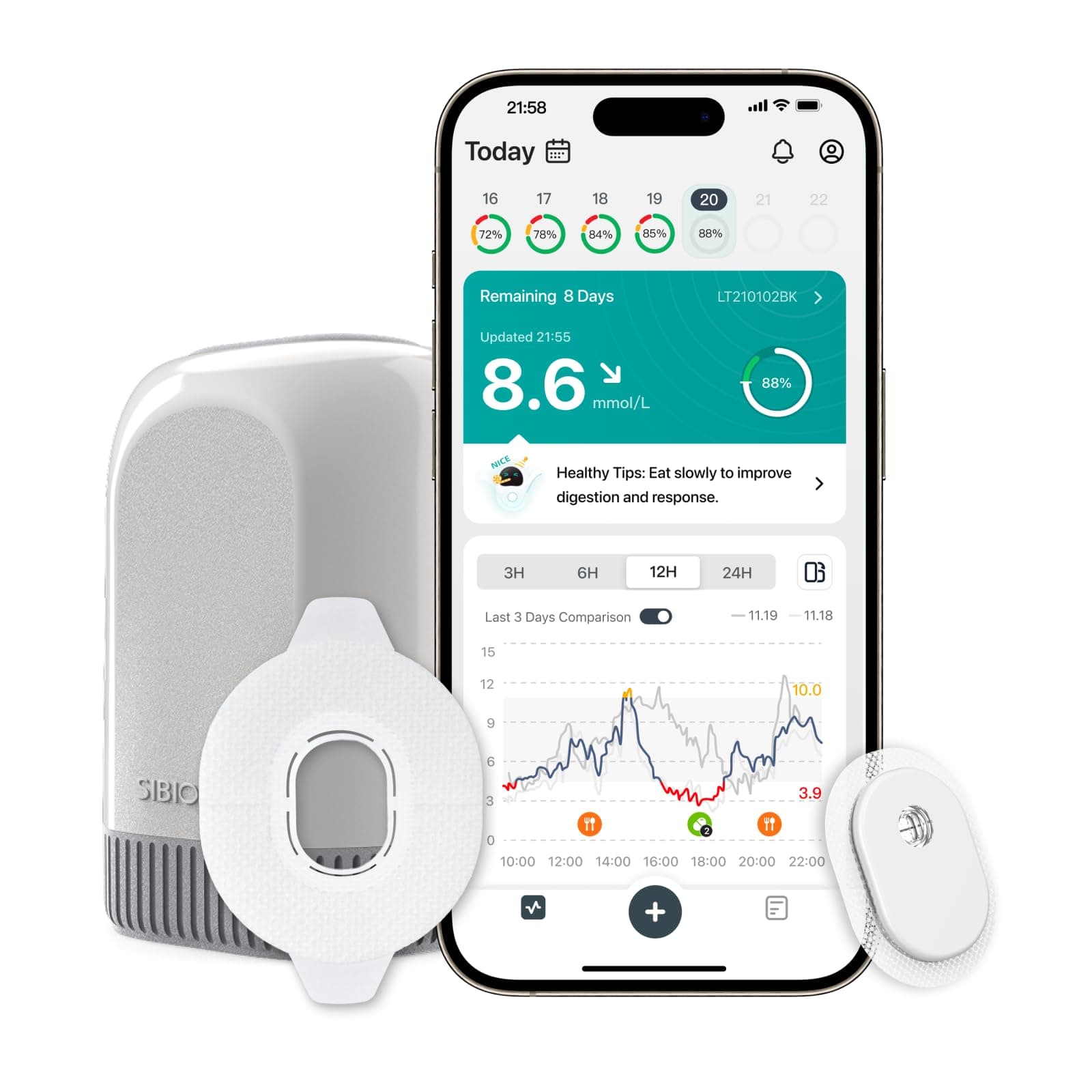 SIBIONICS SIBIONICS GS3 Continuous Glucose Monitoring (CGM) with Free