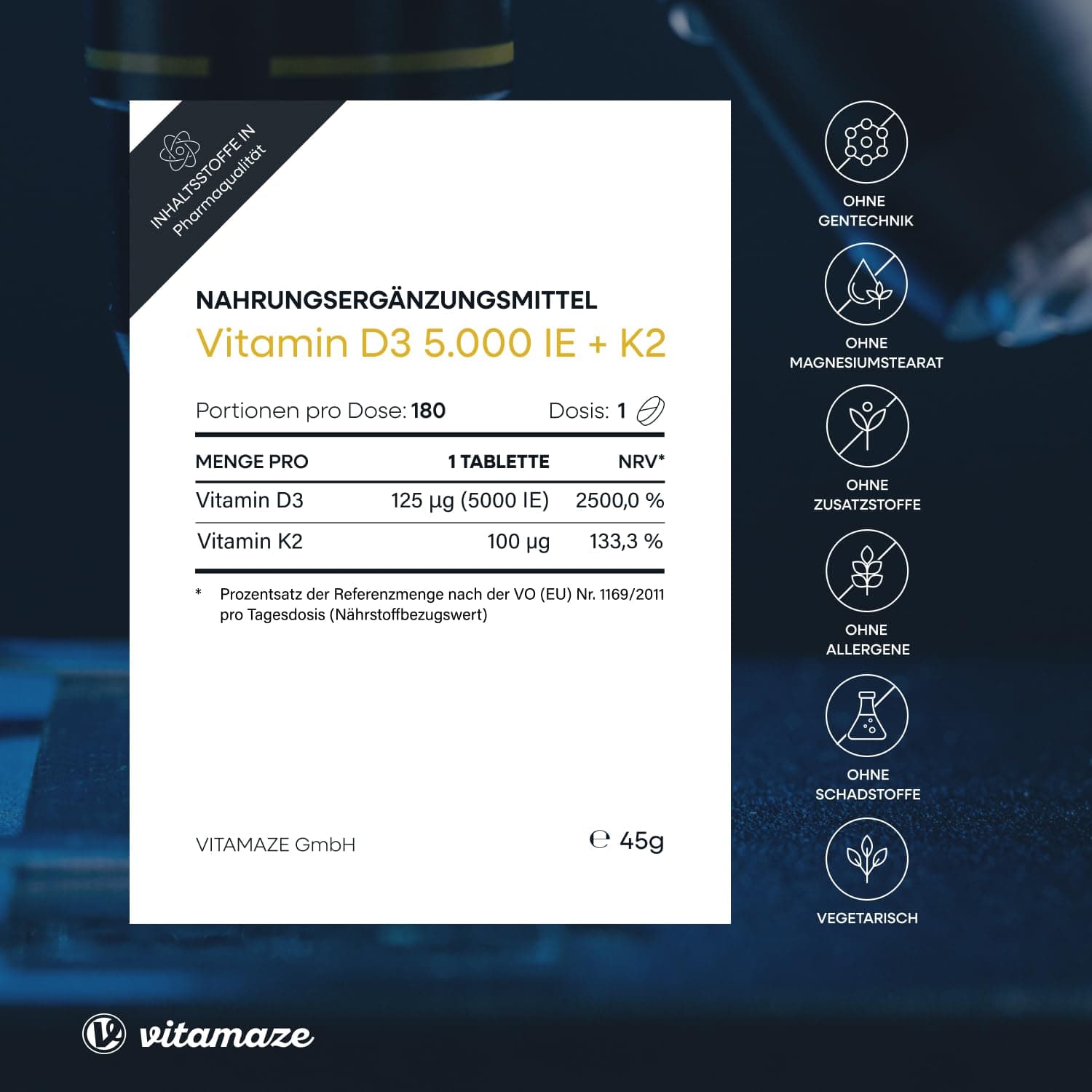 Vitamaze - amazing life Vitamin D3 K2 5000 IE mit Vitamin K2 MK7 All Trans Form, 2+ Jahre Vorrat, 180 Tabletten – Bild 5