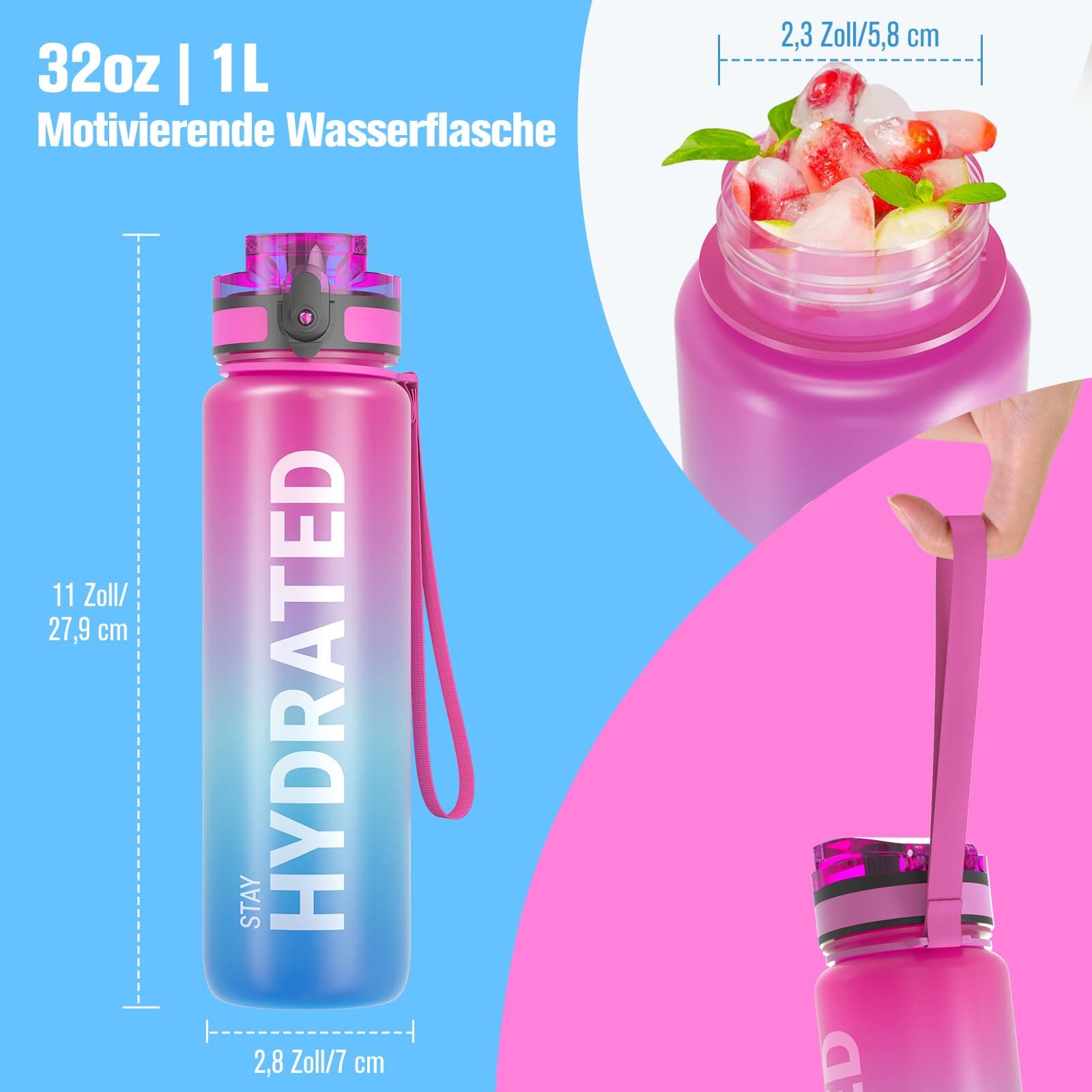 Sahara Sailor Trinkflasche, Sport Trinkflasche, [BPA-frei Tritan] 1L – Bild 5
