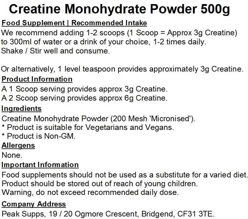 Peak Supps Creatine Monohydrate Powder 500g – Bild 2