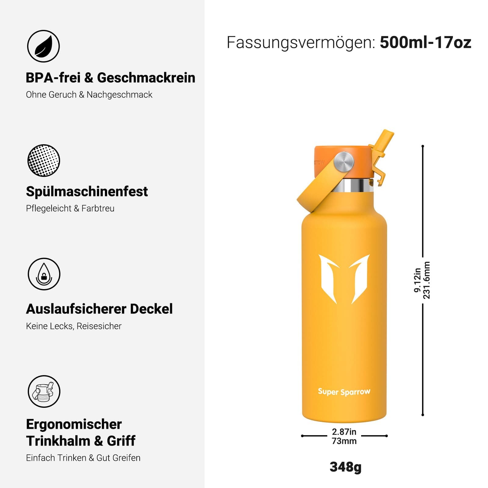 Super Sparrow Trinkflasche Edelstahl - Ultraleicht Thermobecher - 500ml – Bild 3