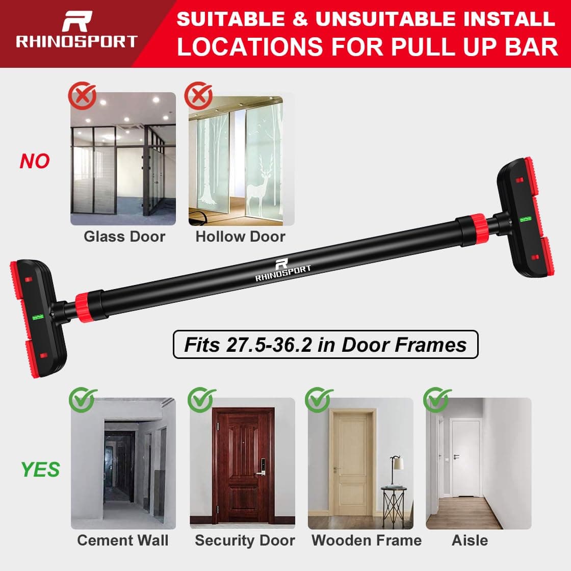 RHINOSPORT Door Pull Up Bar Doorway Strength Training Chin – Bild 6