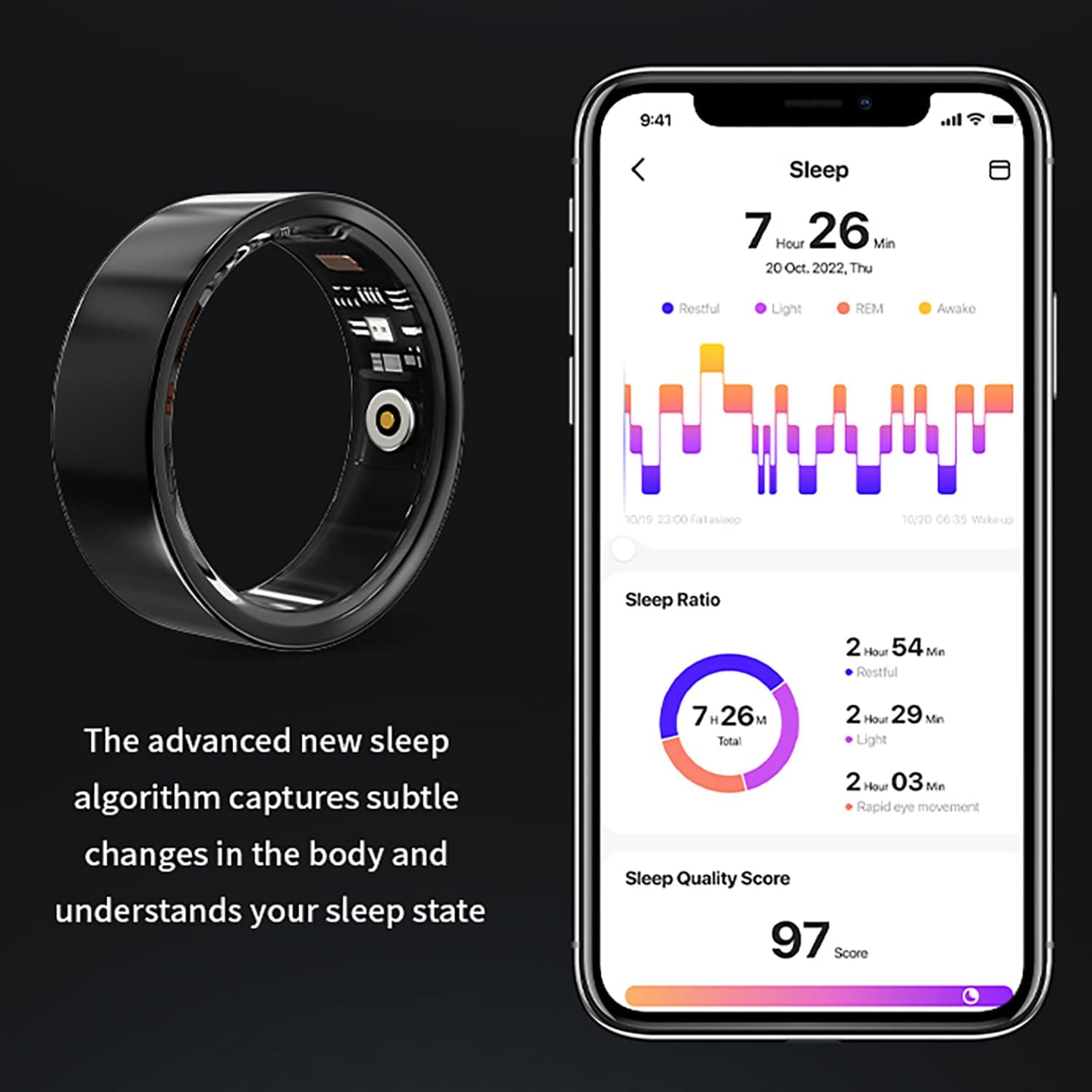 LONGLU Smart Ring voor Heren Vrouwen Fitness Tracker Ring – Bild 3